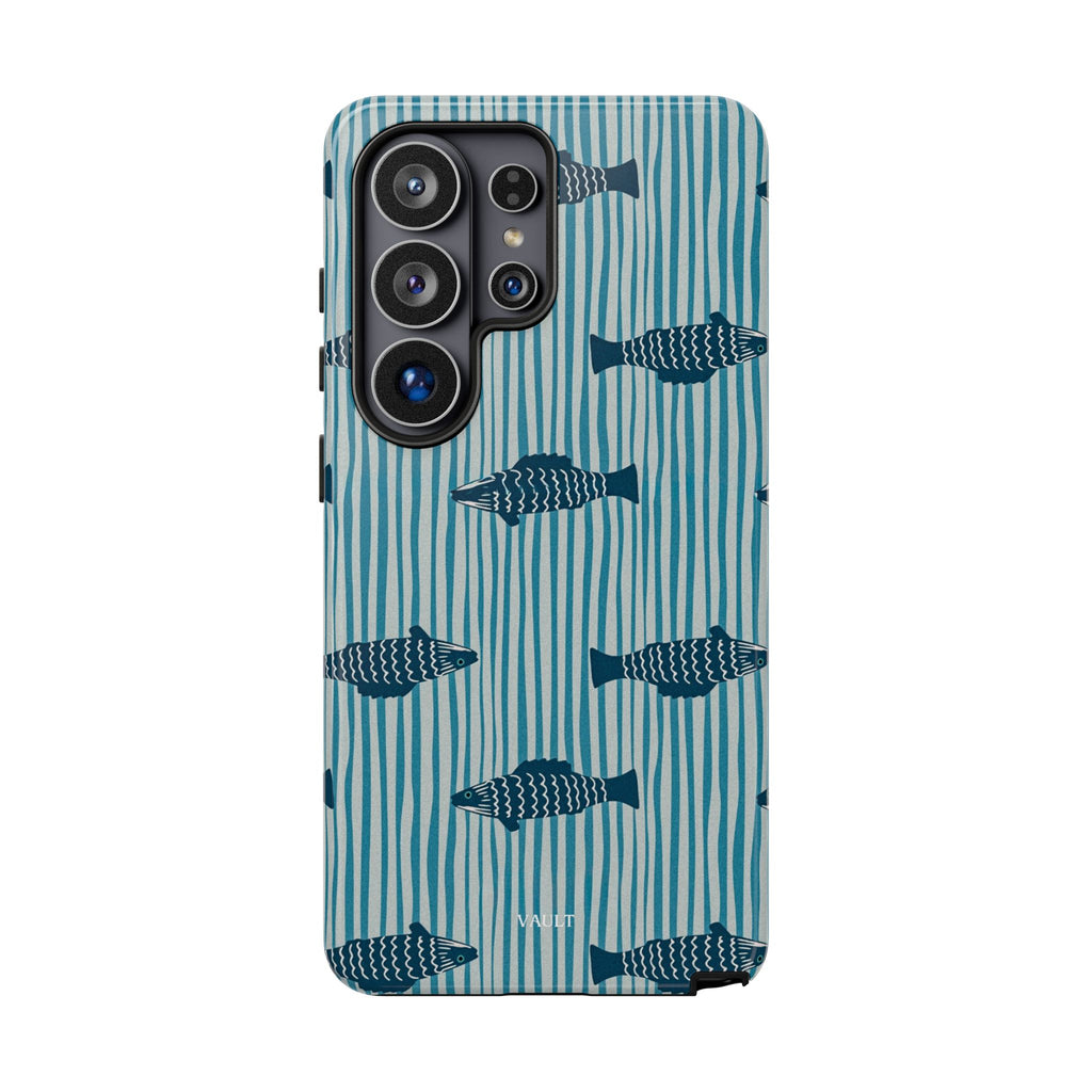 Fish Pattern Tough Phone Case — Blue Striped Ocean Design