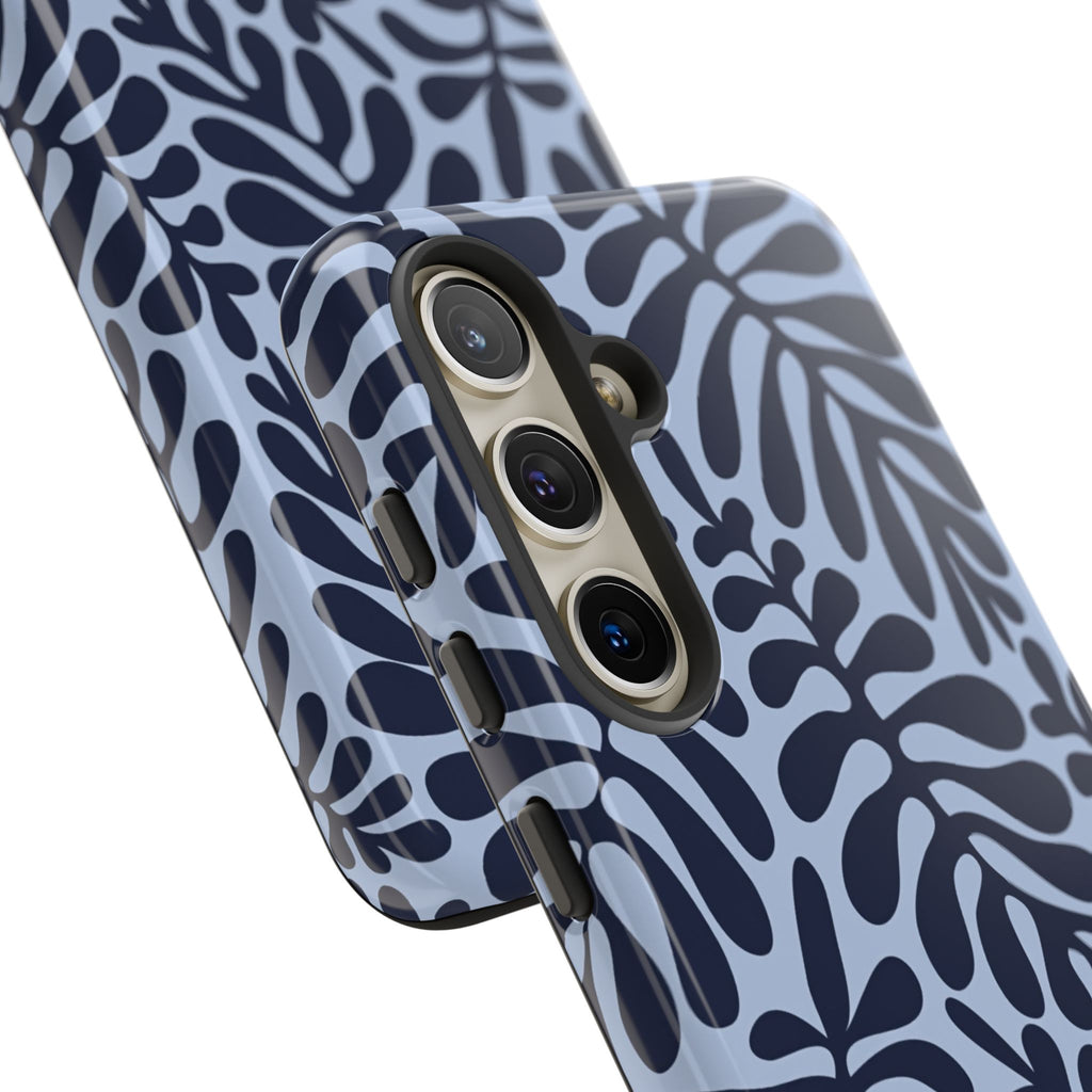 Floral Fern Tough Phone Case – Navy Blue on Light Blue, Protective Slim Cover
