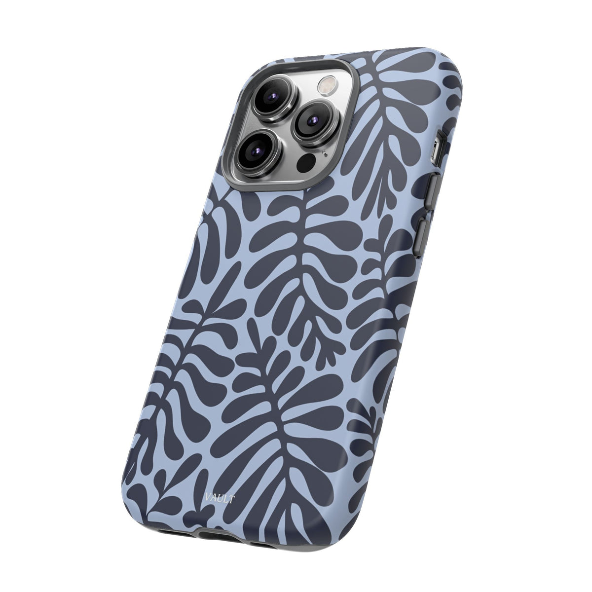 Floral Fern Tough Phone Case – Navy Blue on Light Blue, Protective Slim Cover