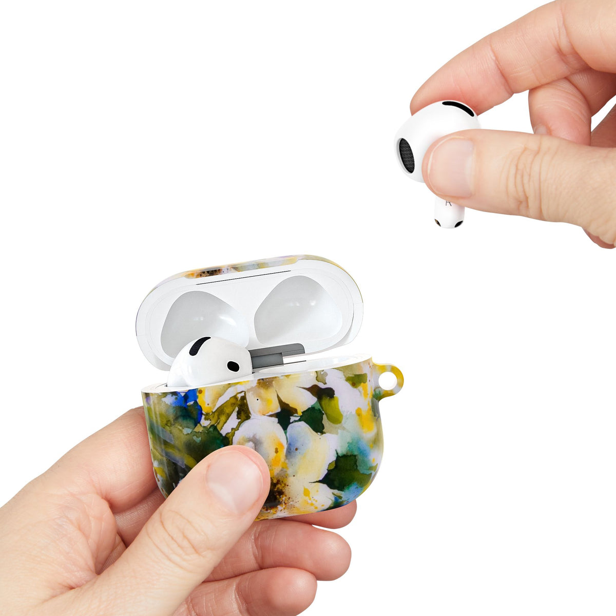Floral Watercolor AirPod Case — White & Yellow Blossom Protective Cover