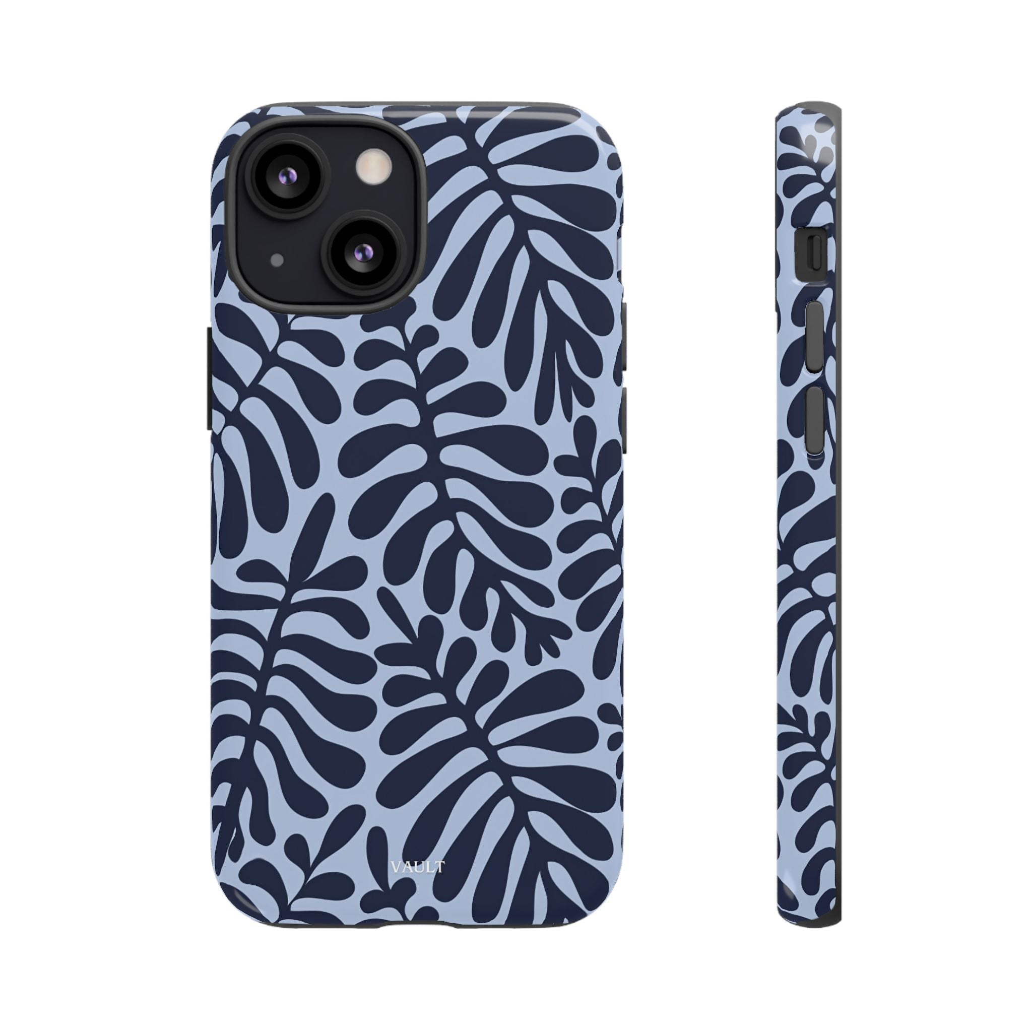 Floral Fern Tough Phone Case – Navy Blue on Light Blue, Protective Slim Cover