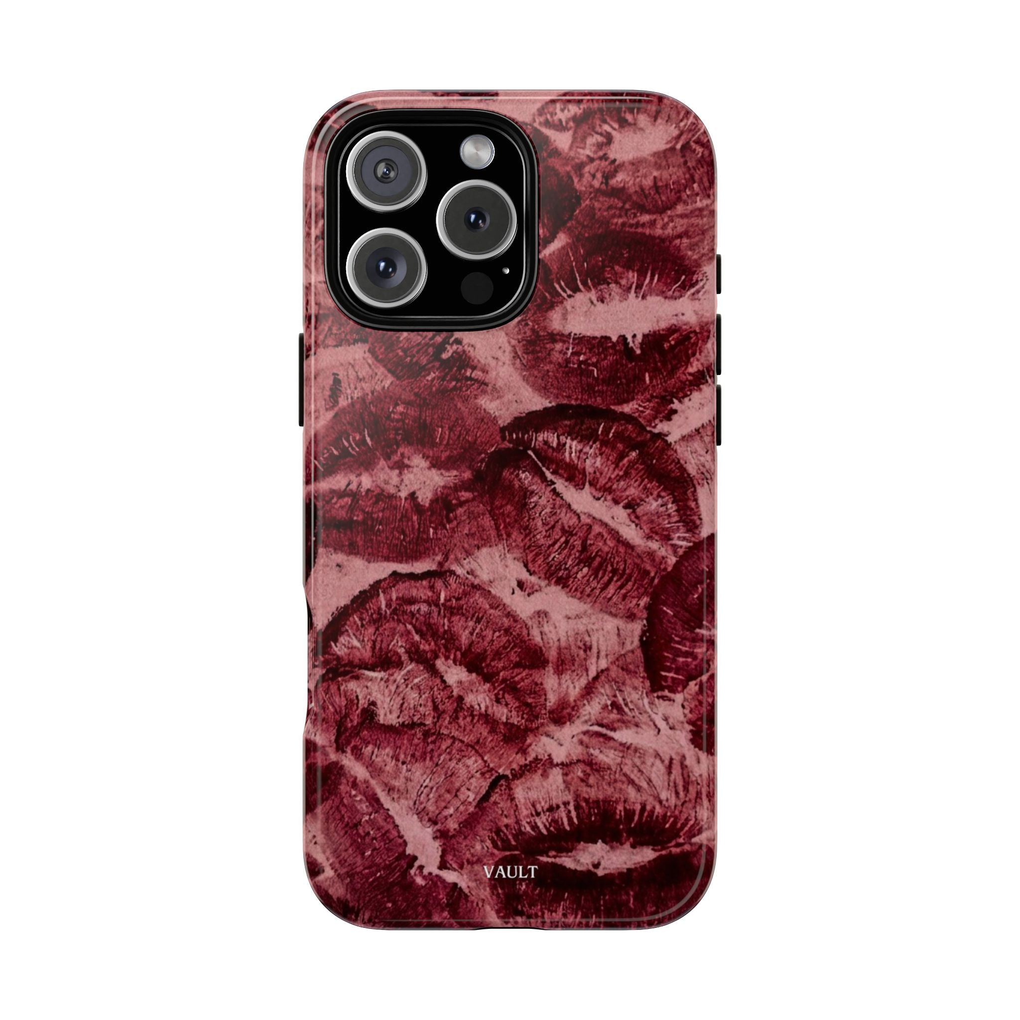 Kiss Print Phone Case – Burgundy Lip Pattern Protective Phone Cover