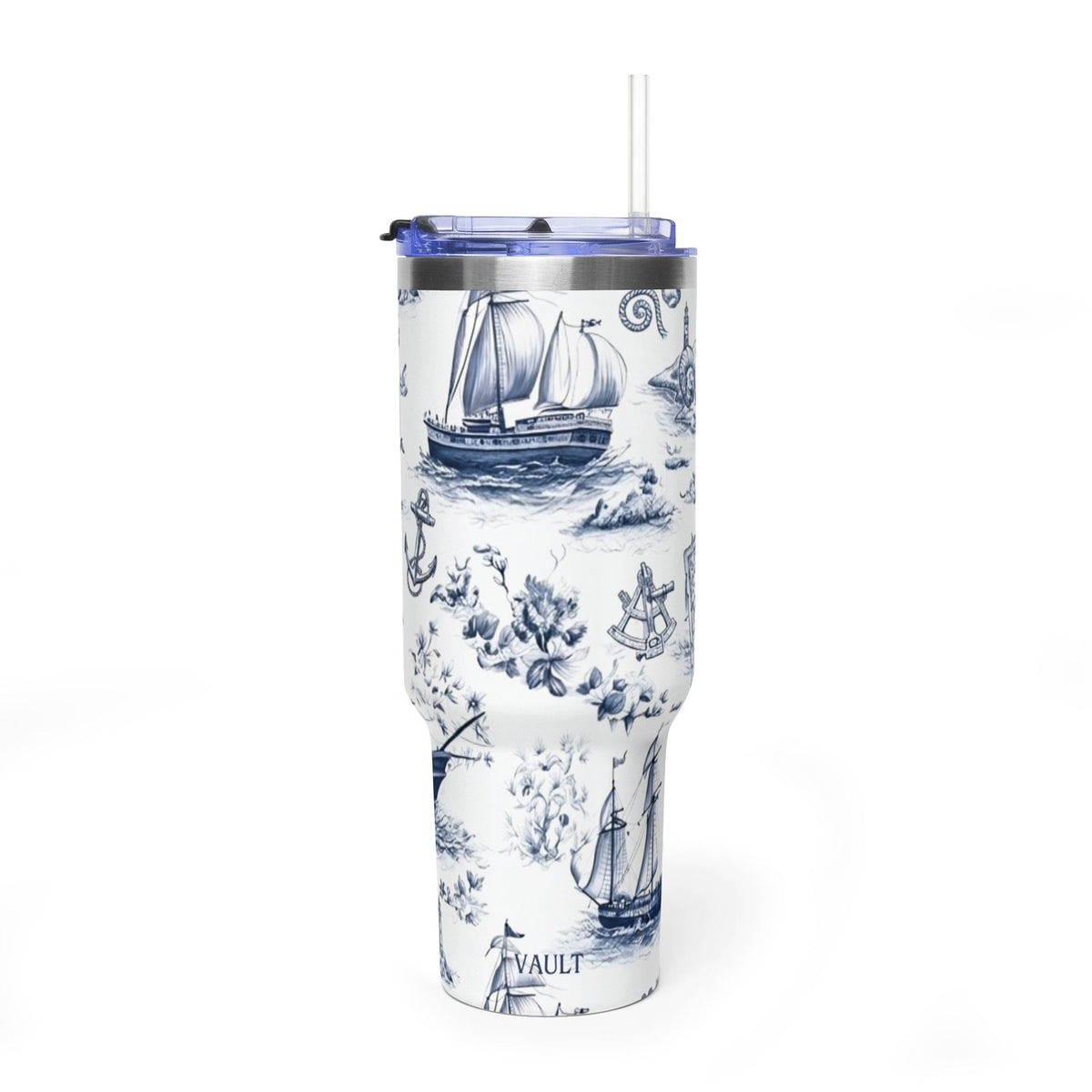 Nautical Blue Toile 40oz Thermal Tumbler