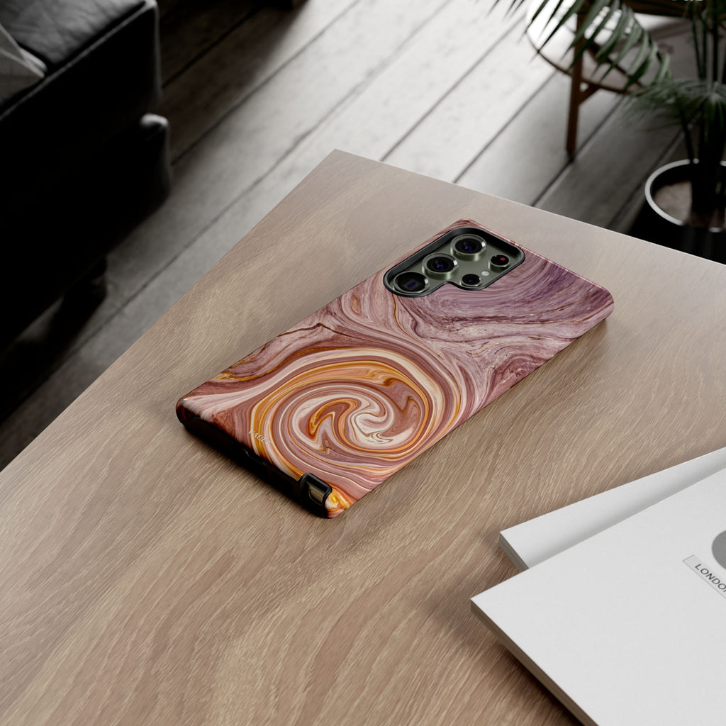 Marble Swirl Phone Case — Pink & Gold Abstract Tough Case