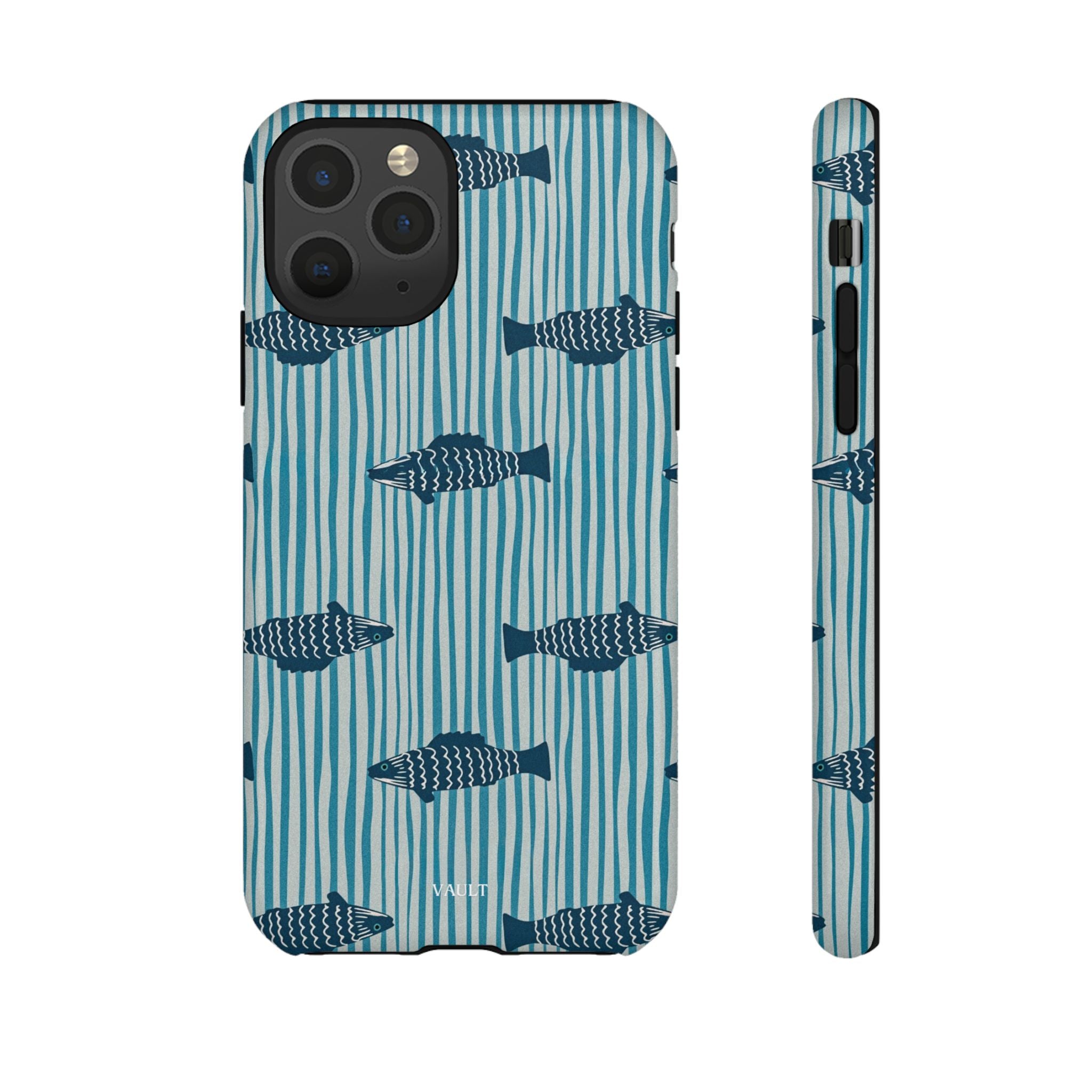 Fish Pattern Tough Phone Case — Blue Striped Ocean Design