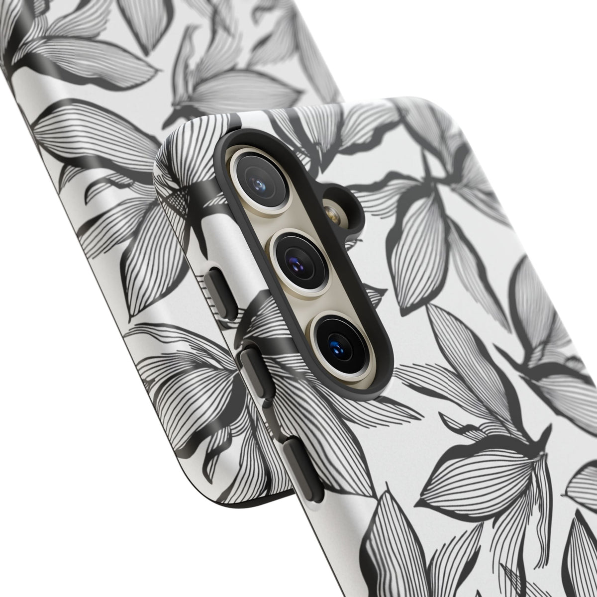 Floral Leaves Tough Phone Case – Black & White Botanical Protection