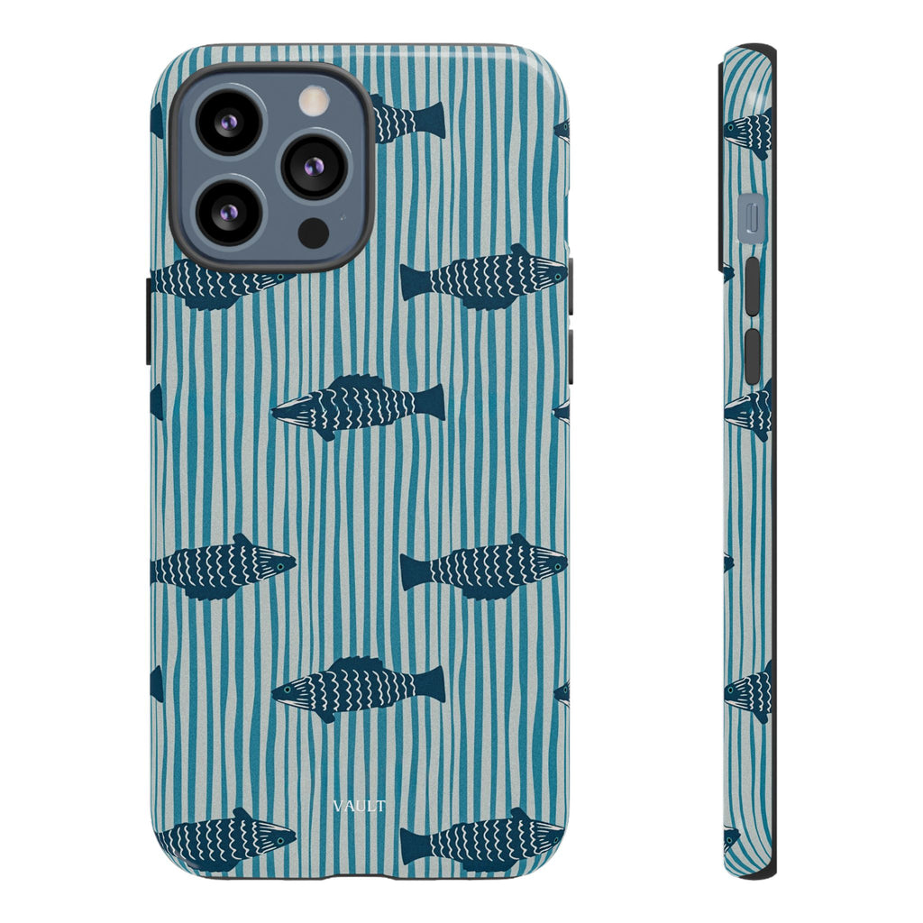 Fish Pattern Tough Phone Case — Blue Striped Ocean Design