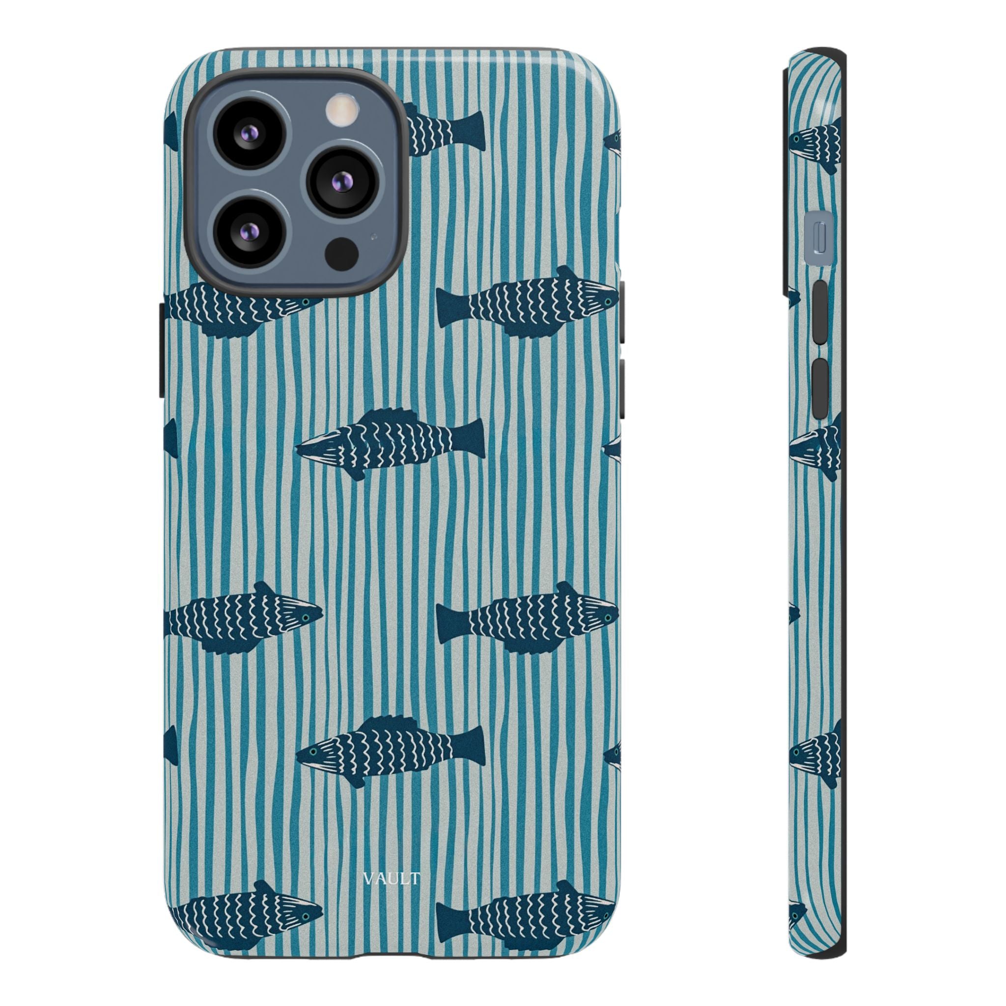 Fish Pattern Tough Phone Case — Blue Striped Ocean Design