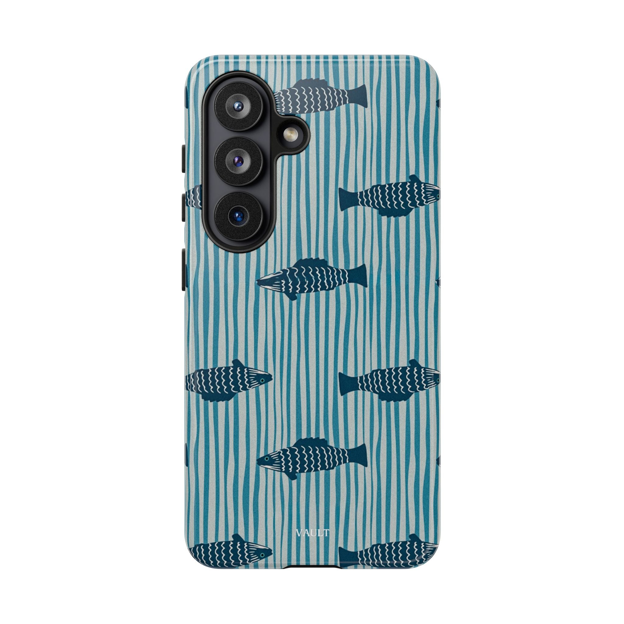 Fish Pattern Tough Phone Case — Blue Striped Ocean Design
