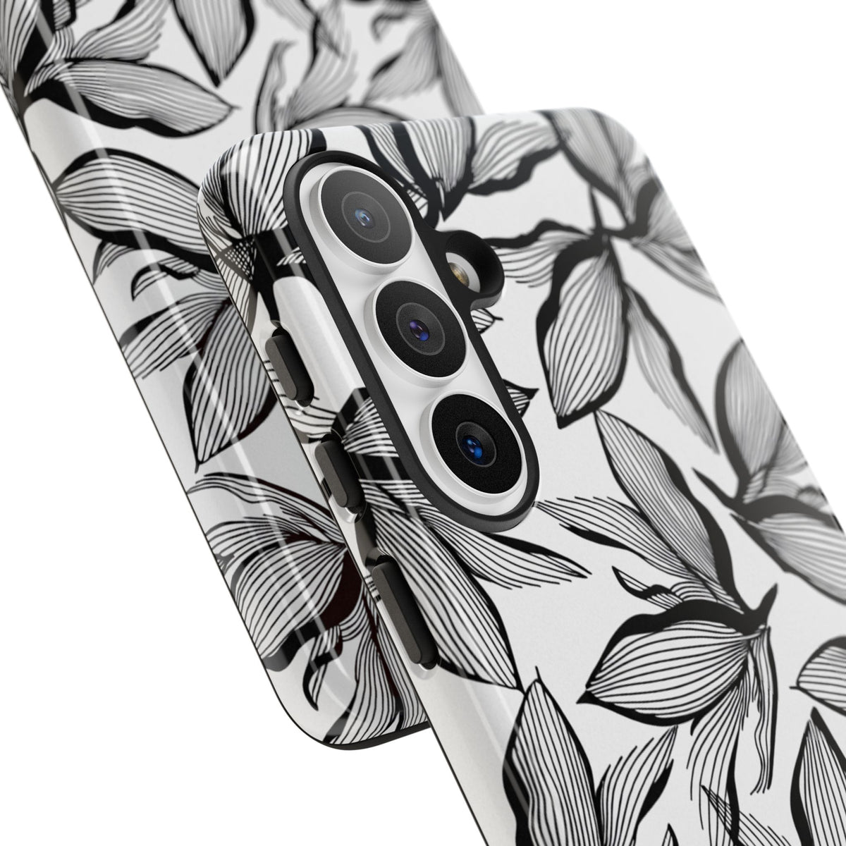 Floral Leaves Tough Phone Case – Black & White Botanical Protection