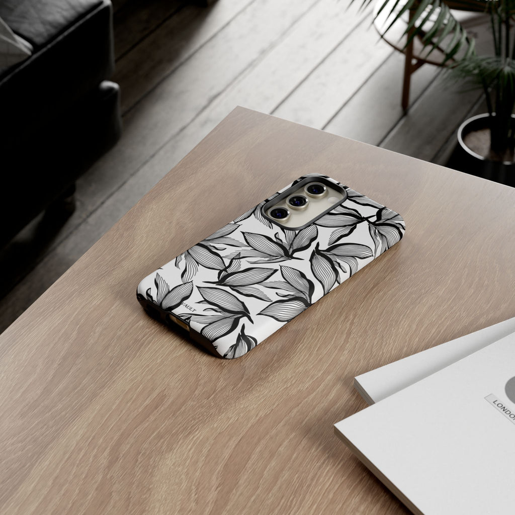 Floral Leaves Tough Phone Case – Black & White Botanical Protection