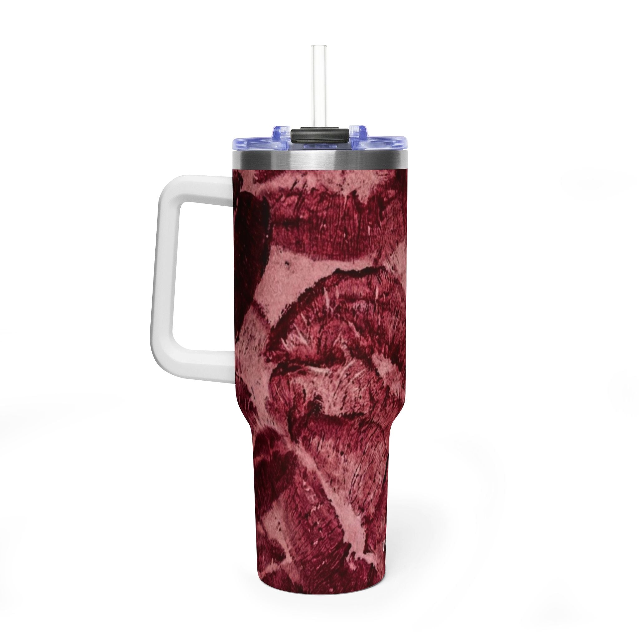 40oz Vacuum Tumbler - Burgundy Rose Marble Insulated Travel Cup