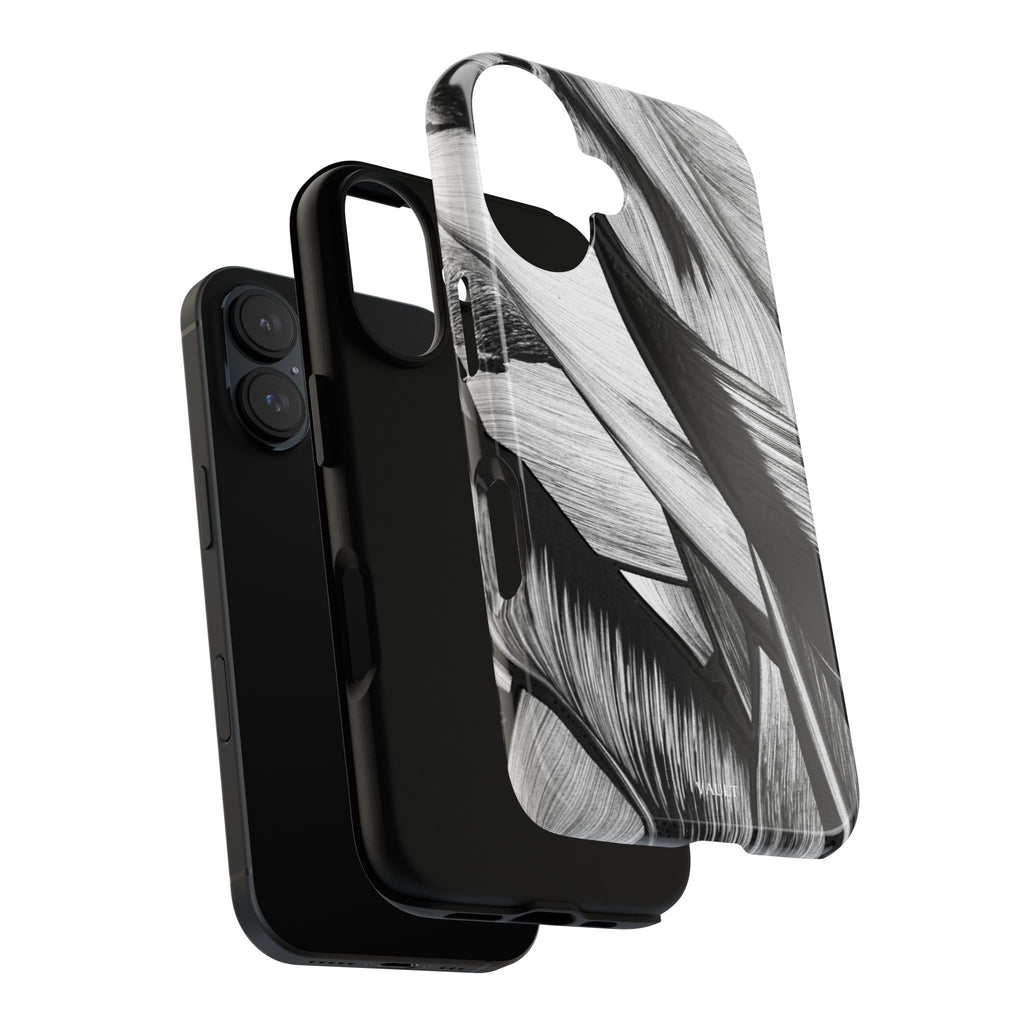 Monochrome Tropical Leaf Tough Phone Case — Black & White Botanical Protective Cover