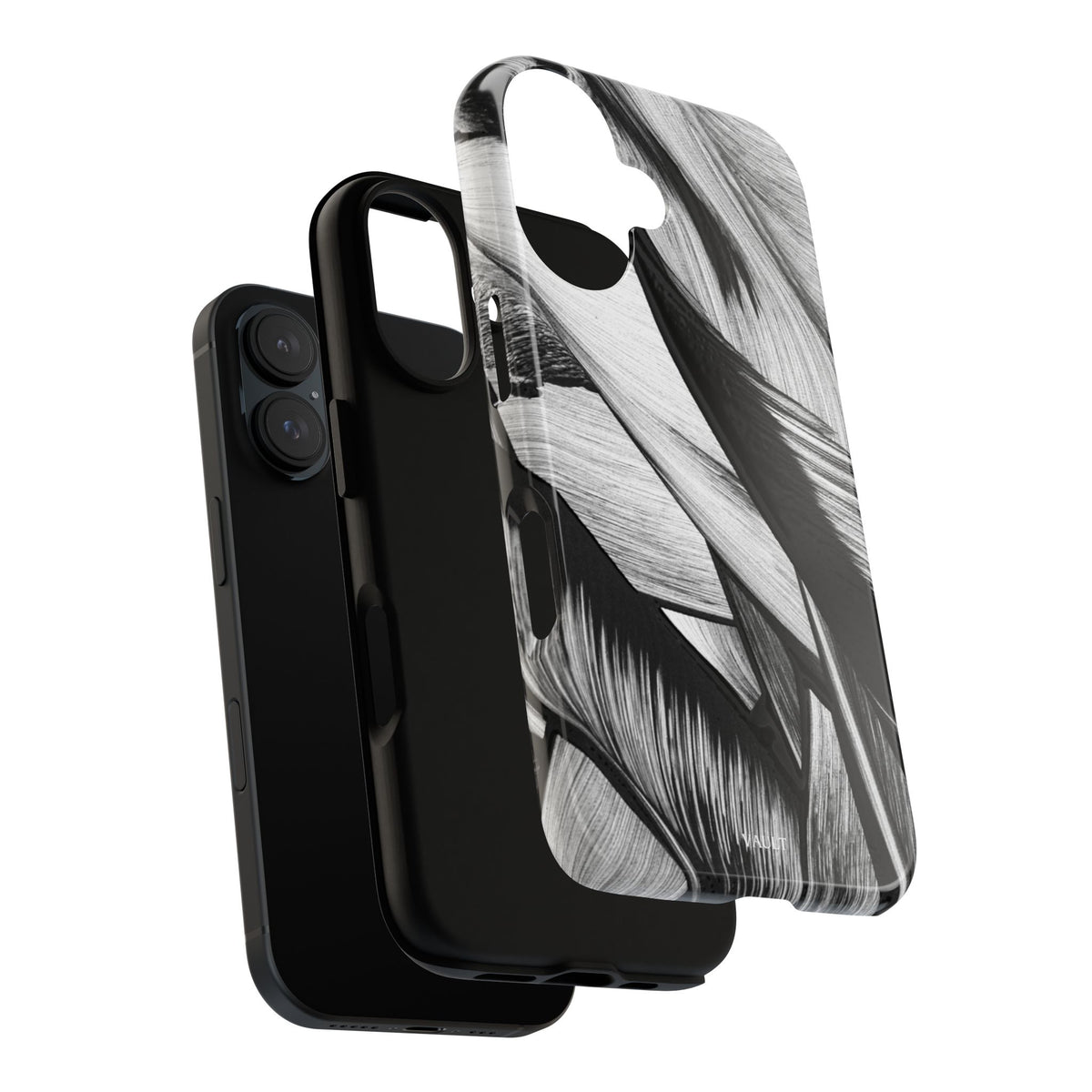 Monochrome Tropical Leaf Tough Phone Case — Black & White Botanical Protective Cover