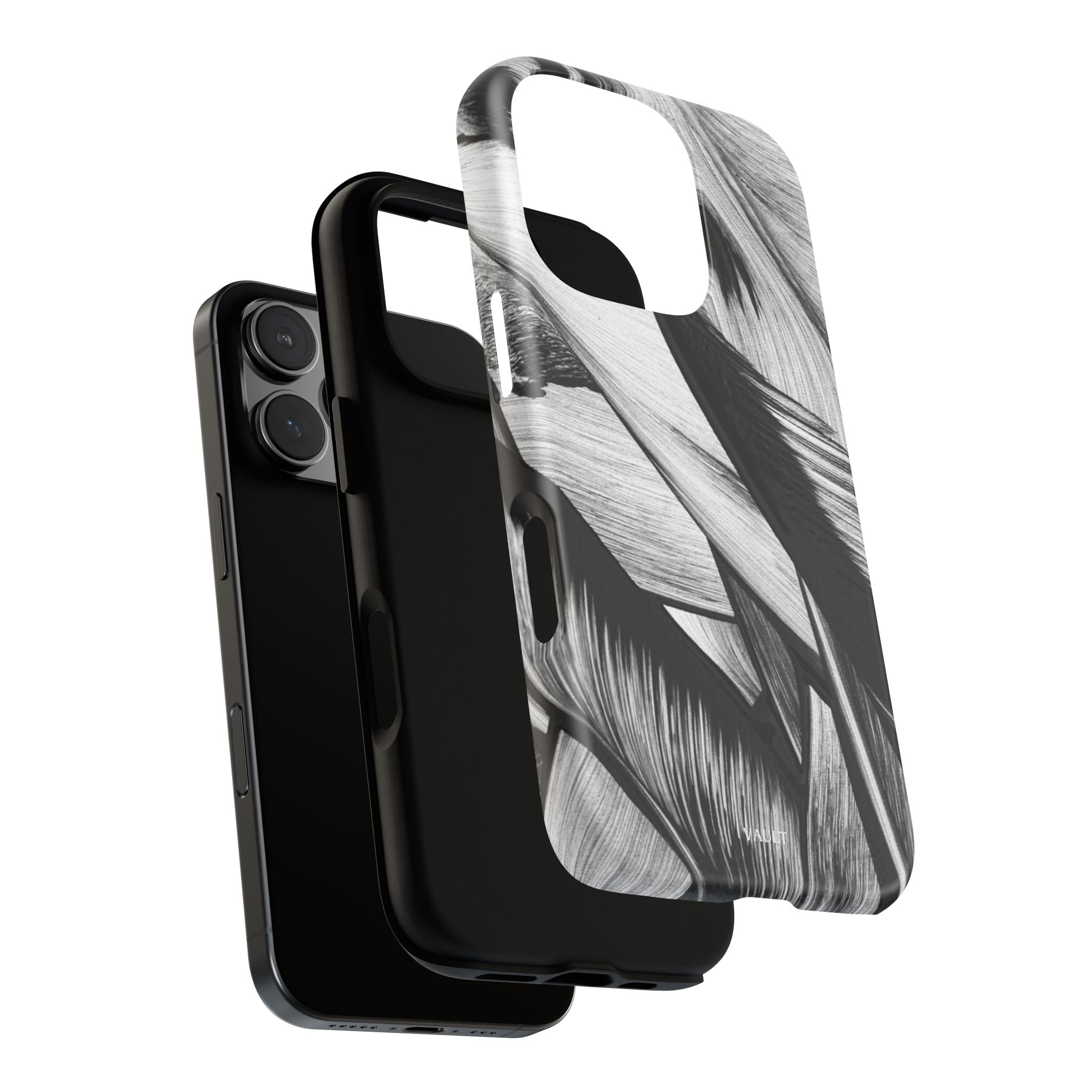 Monochrome Tropical Leaf Tough Phone Case — Black & White Botanical Protective Cover