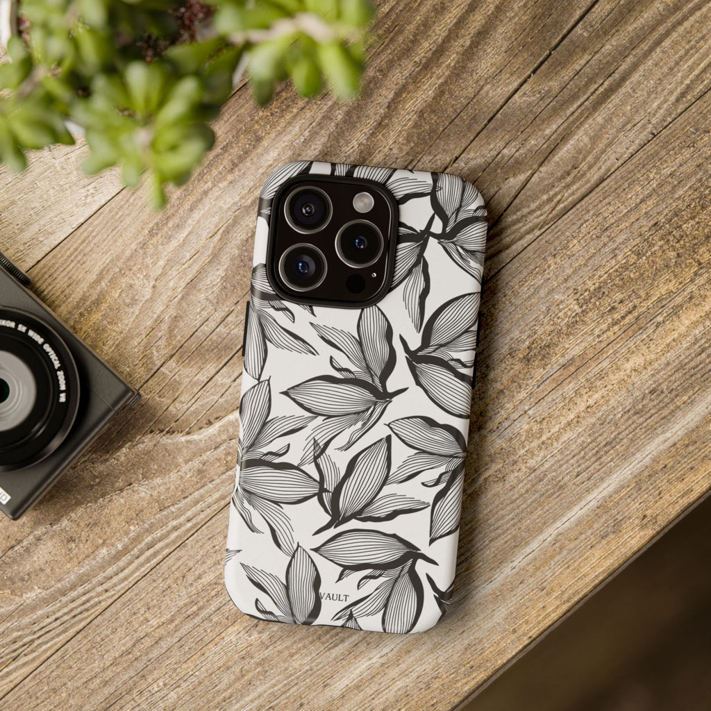 Floral Leaves Tough Phone Case – Black & White Botanical Protection