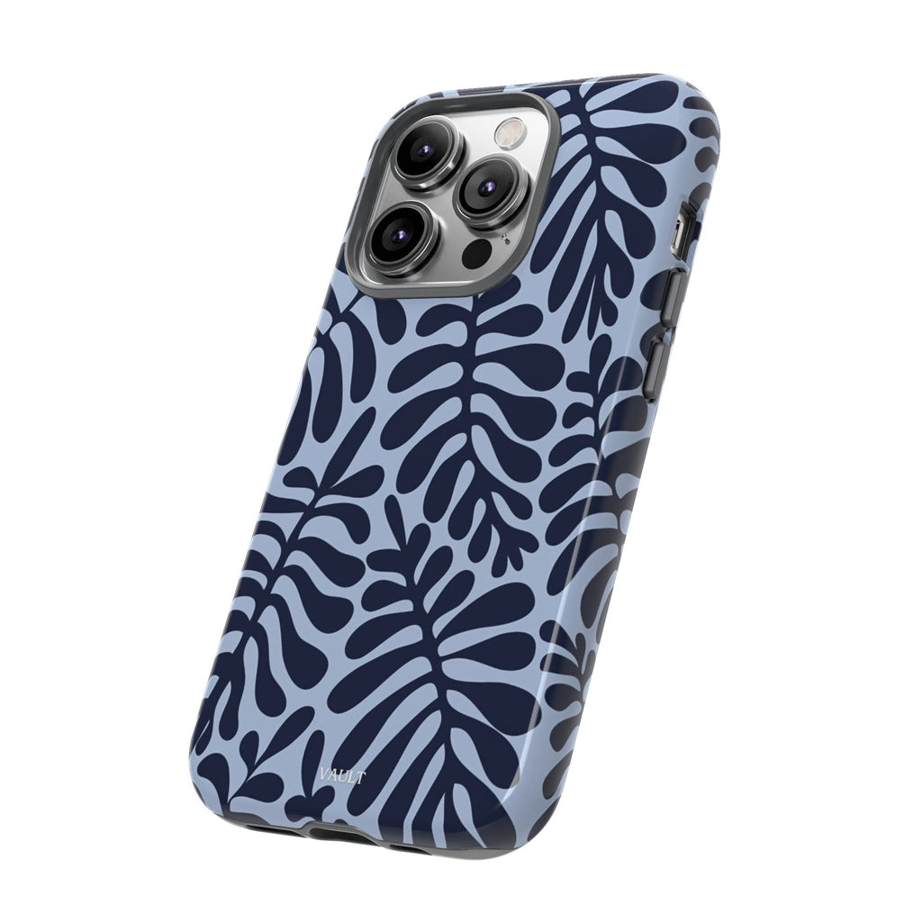 Floral Fern Tough Phone Case – Navy Blue on Light Blue, Protective Slim Cover