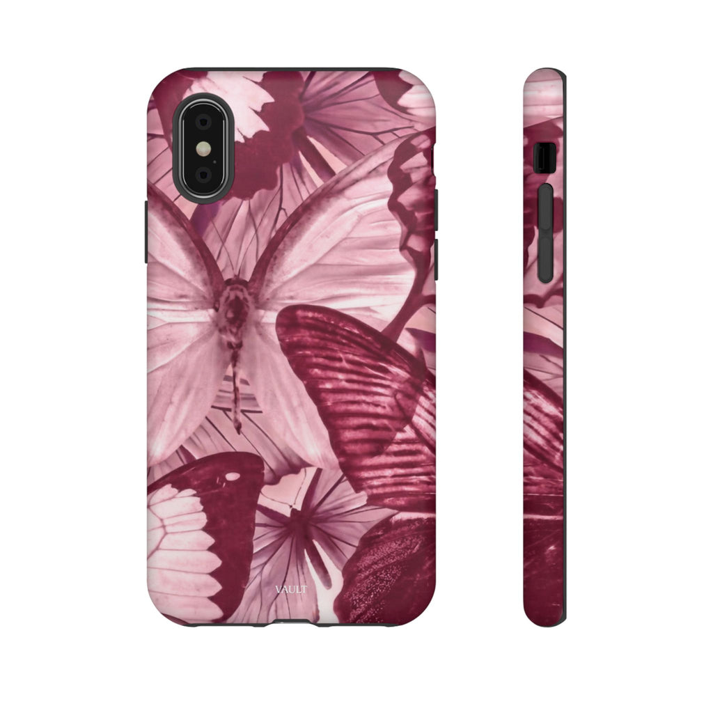 Butterfly Tough Phone Case — Vintage Pink Floral Protective Cover