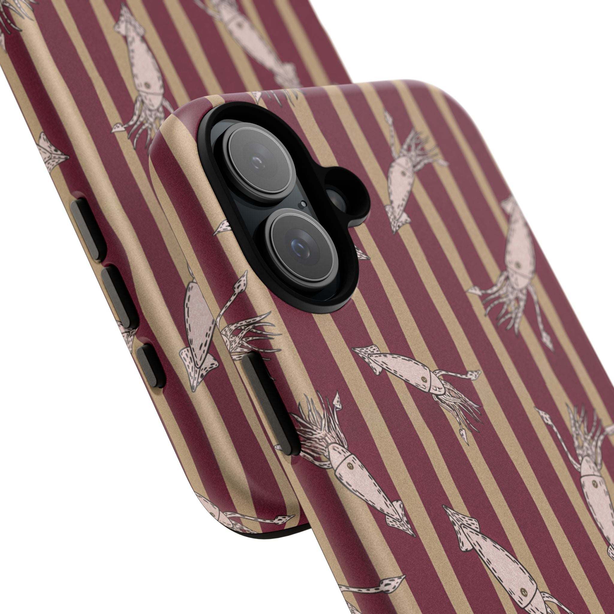Phone Case - Vintage Shrimp Pattern on Burgundy Stripes