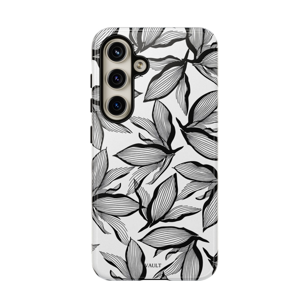 Floral Leaves Tough Phone Case – Black & White Botanical Protection