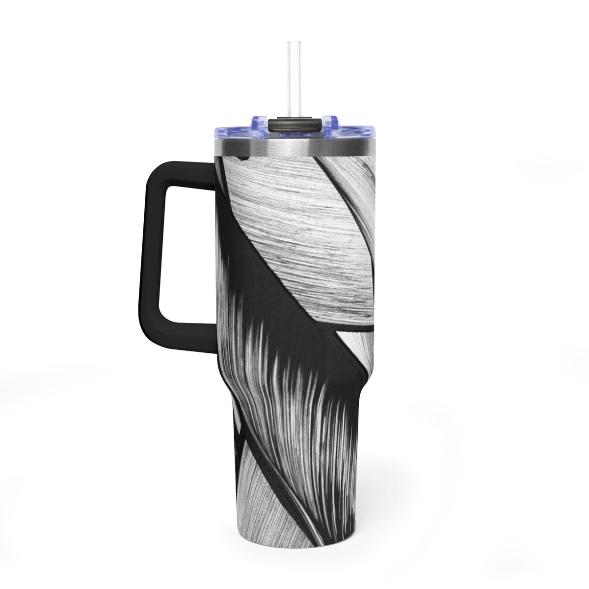 40oz Black & White Tropical Leaf Thermal Tumbler