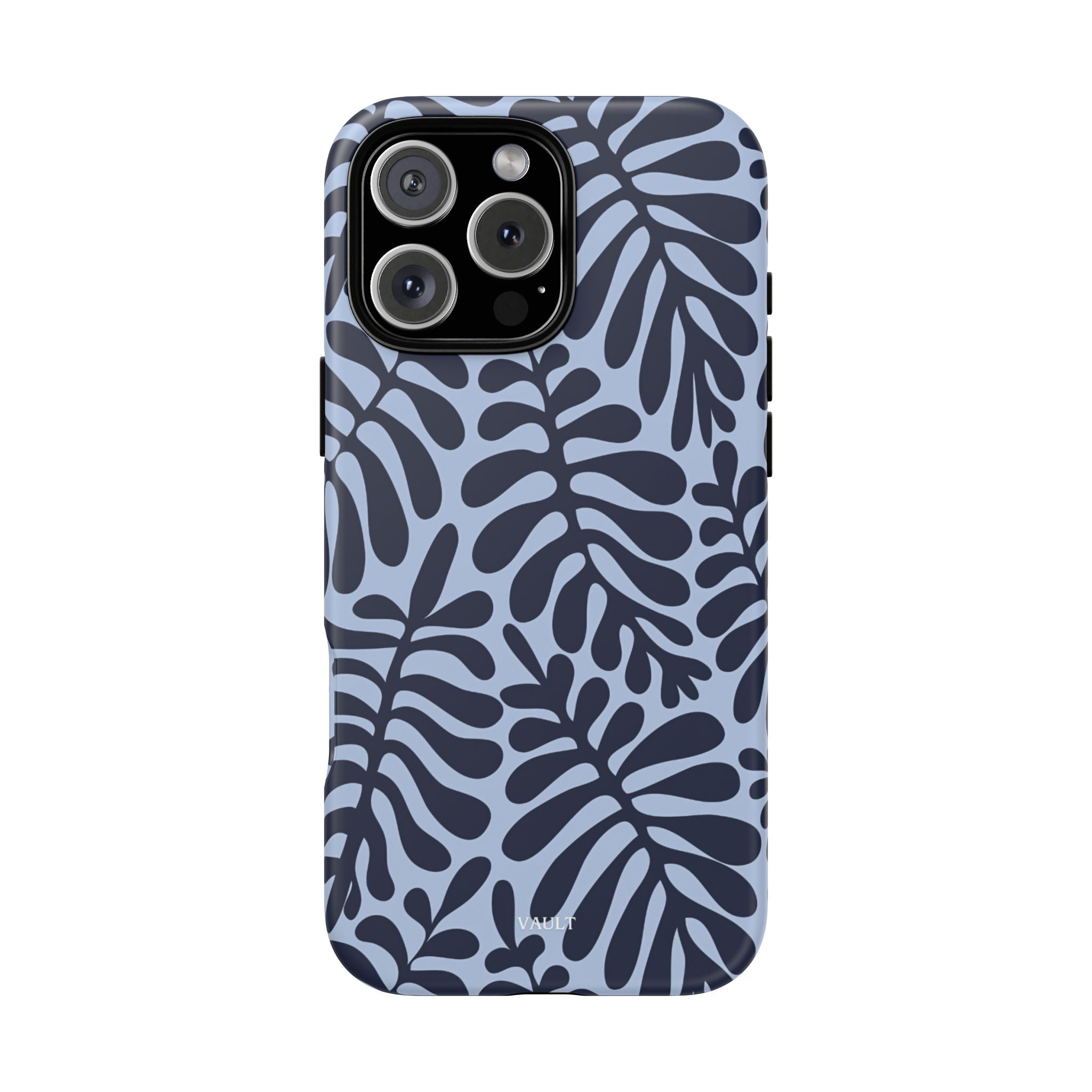 Floral Fern Tough Phone Case – Navy Blue on Light Blue, Protective Slim Cover