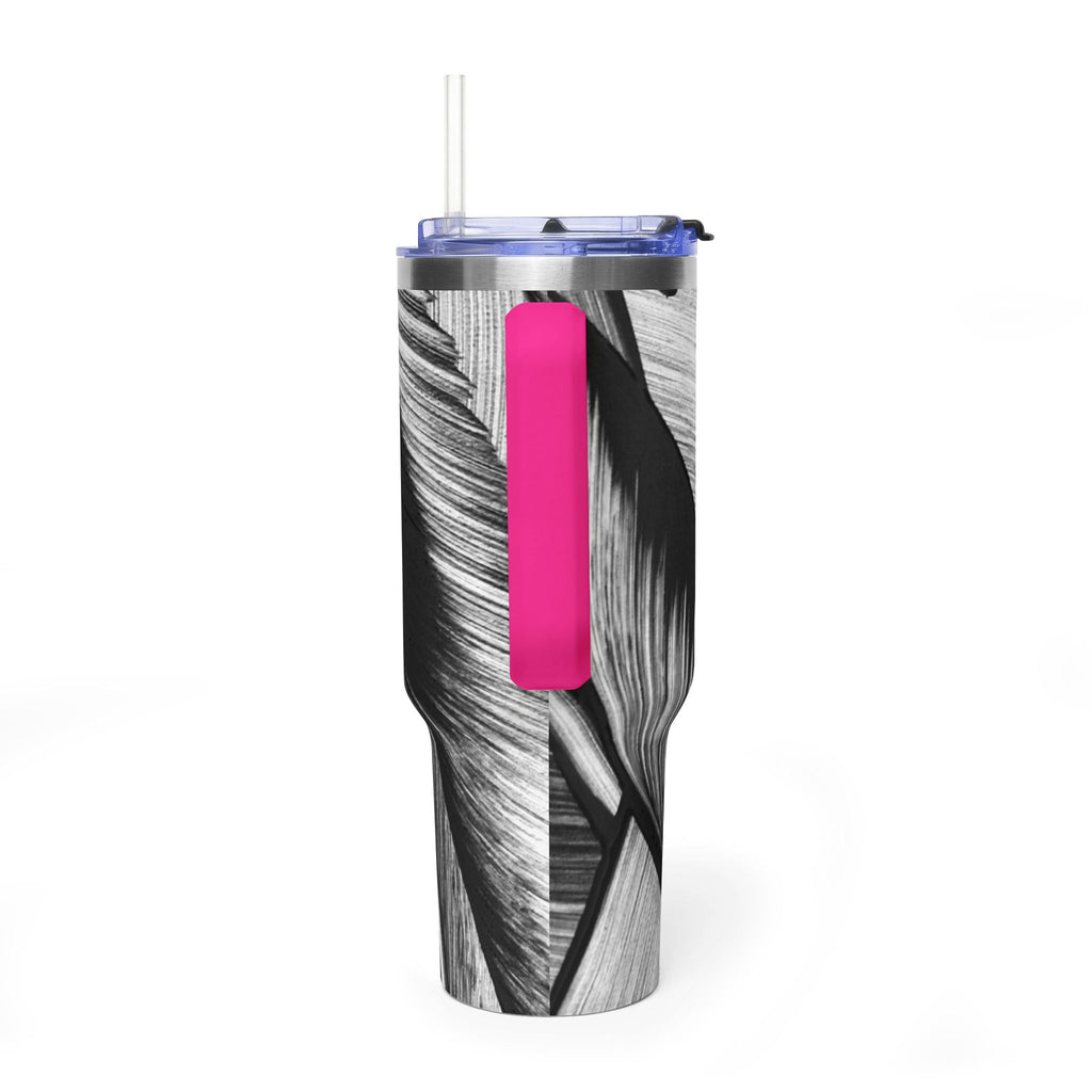 40oz Black & White Tropical Leaf Thermal Tumbler