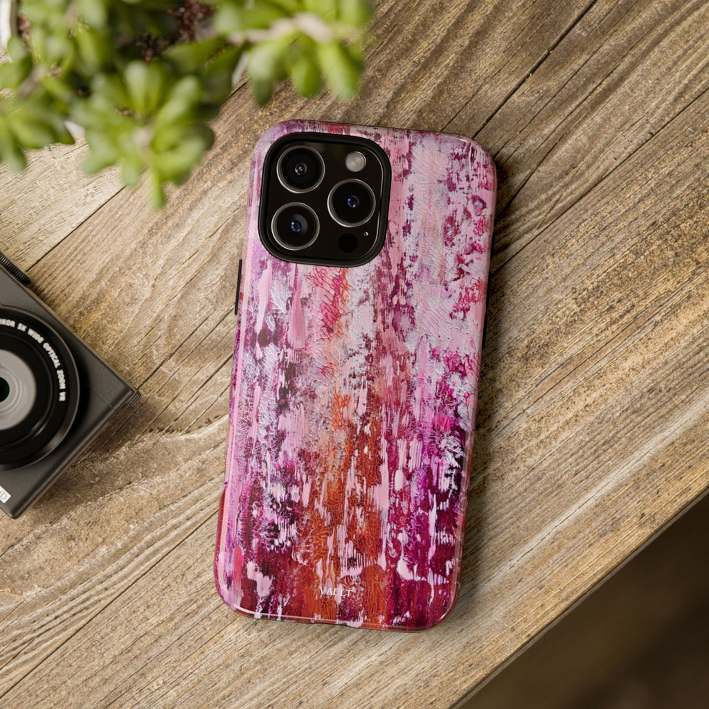 Pink Abstract Art Tough Phone Case — Protective Artistic Phone Cover