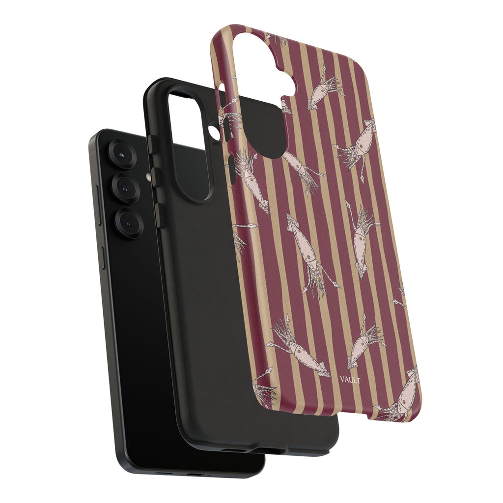 Phone Case - Vintage Shrimp Pattern on Burgundy Stripes