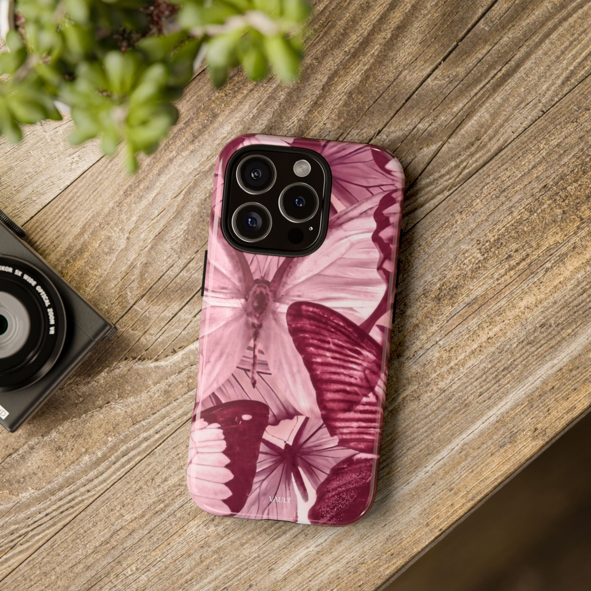 Butterfly Tough Phone Case — Vintage Pink Floral Protective Cover