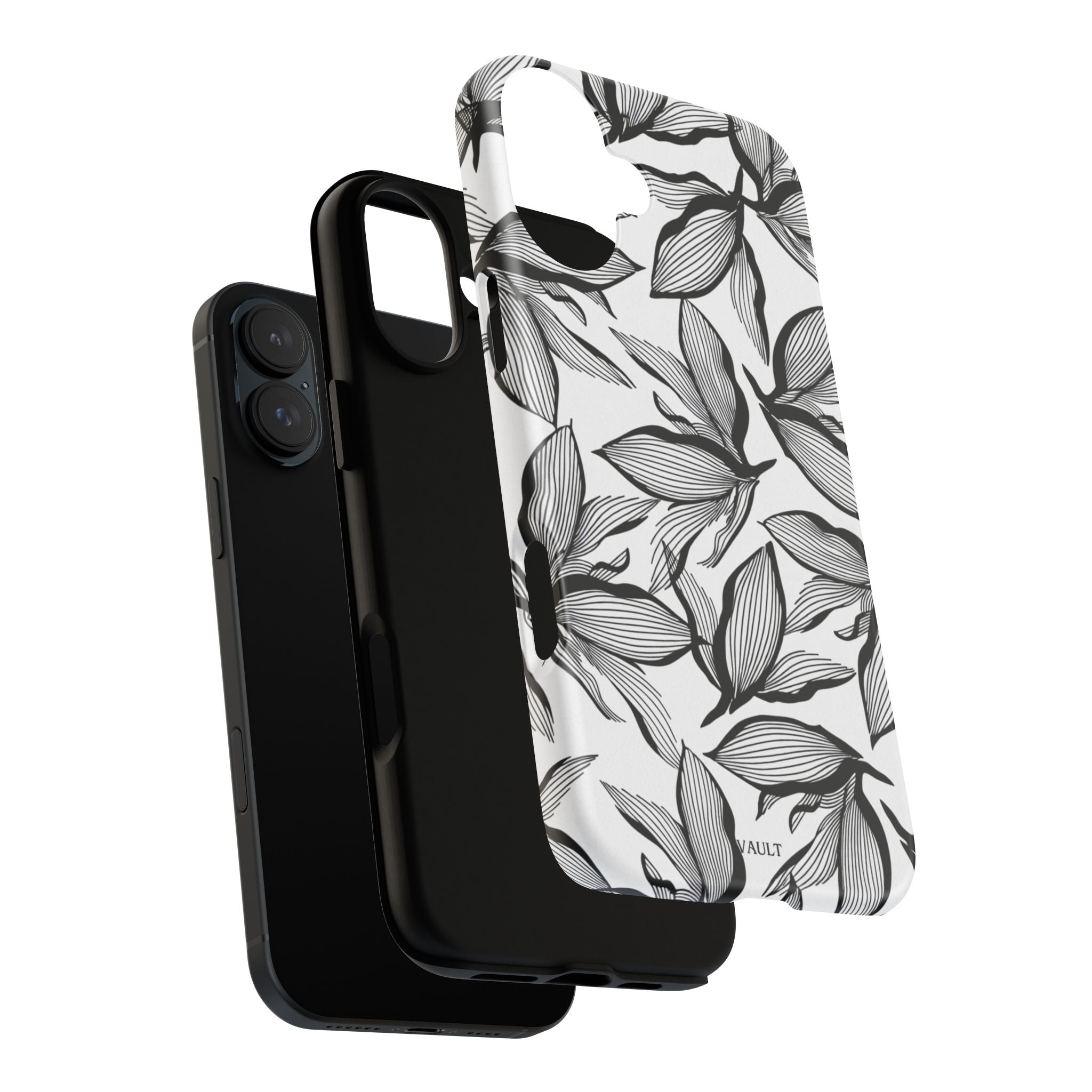 Floral Leaves Tough Phone Case – Black & White Botanical Protection