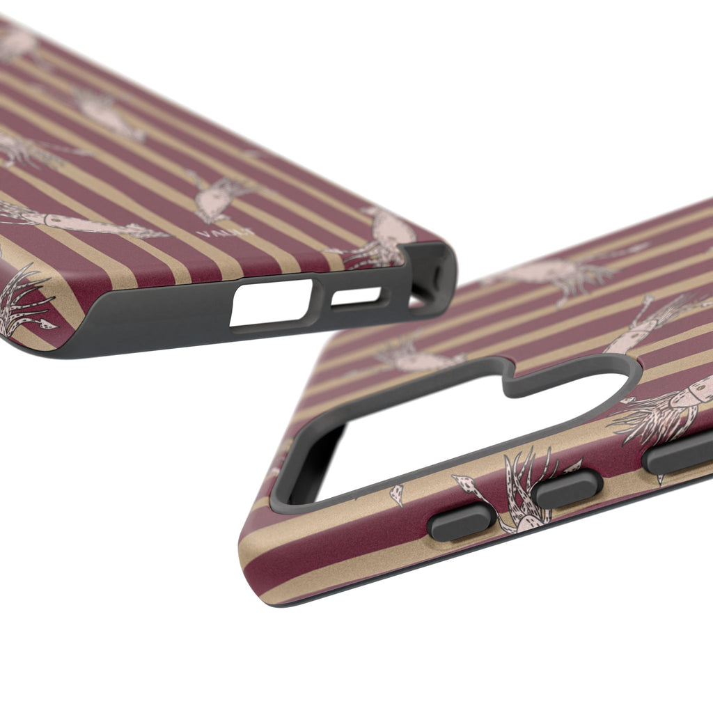 Phone Case - Vintage Shrimp Pattern on Burgundy Stripes