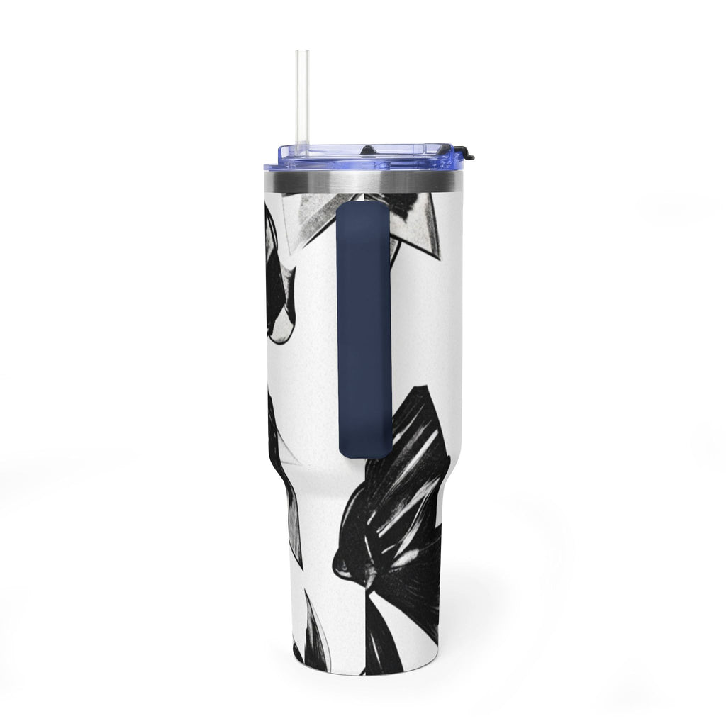 40oz Floral Black & White Vacuum Tumbler — Insulated Travel Cup