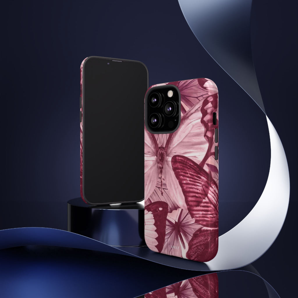 Butterfly Tough Phone Case — Vintage Pink Floral Protective Cover