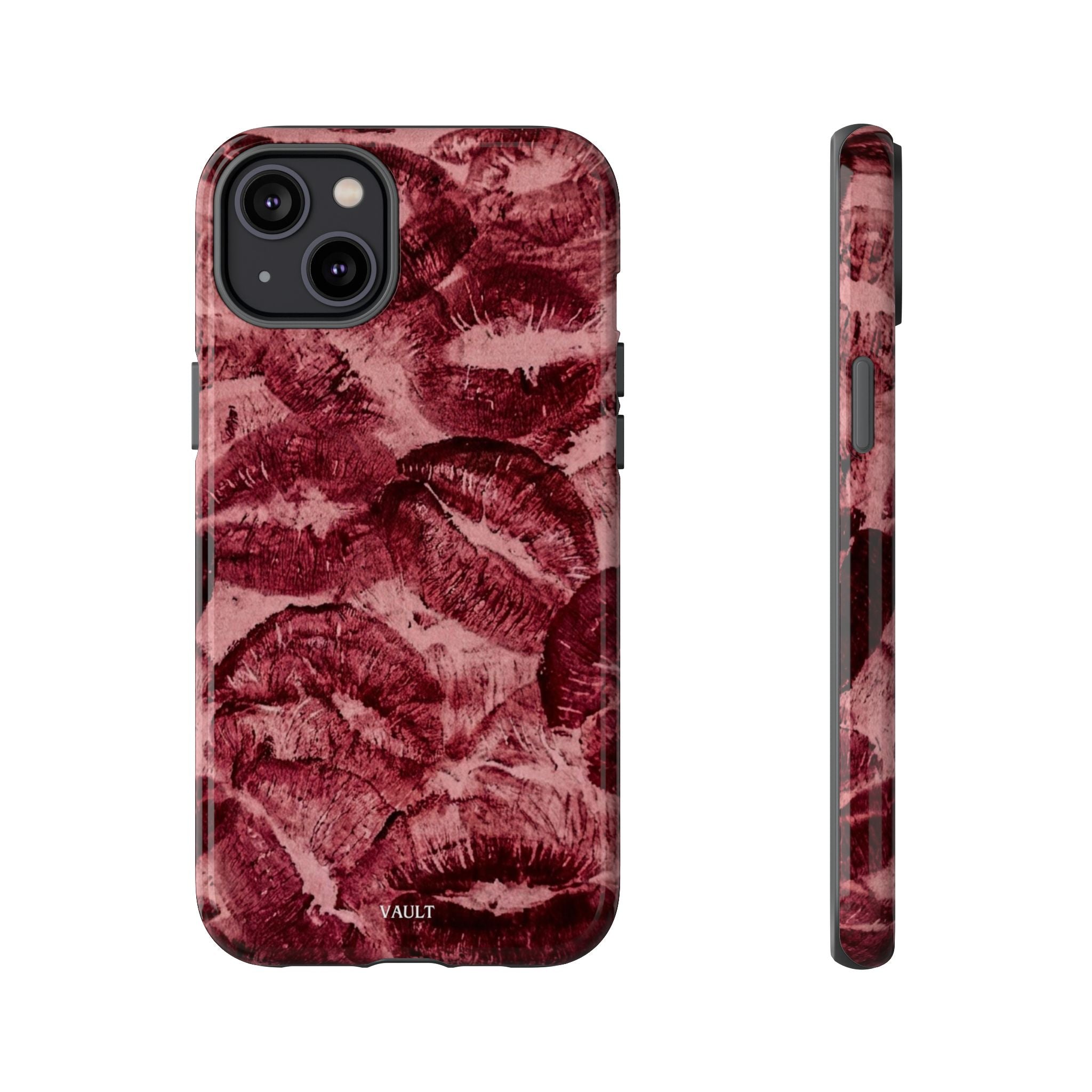 Kiss Print Phone Case – Burgundy Lip Pattern Protective Phone Cover