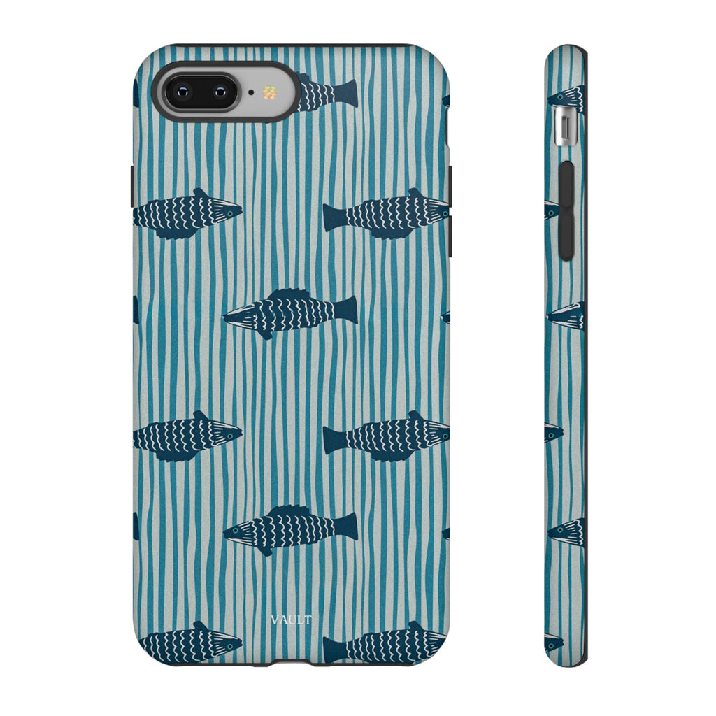Fish Pattern Tough Phone Case — Blue Striped Ocean Design