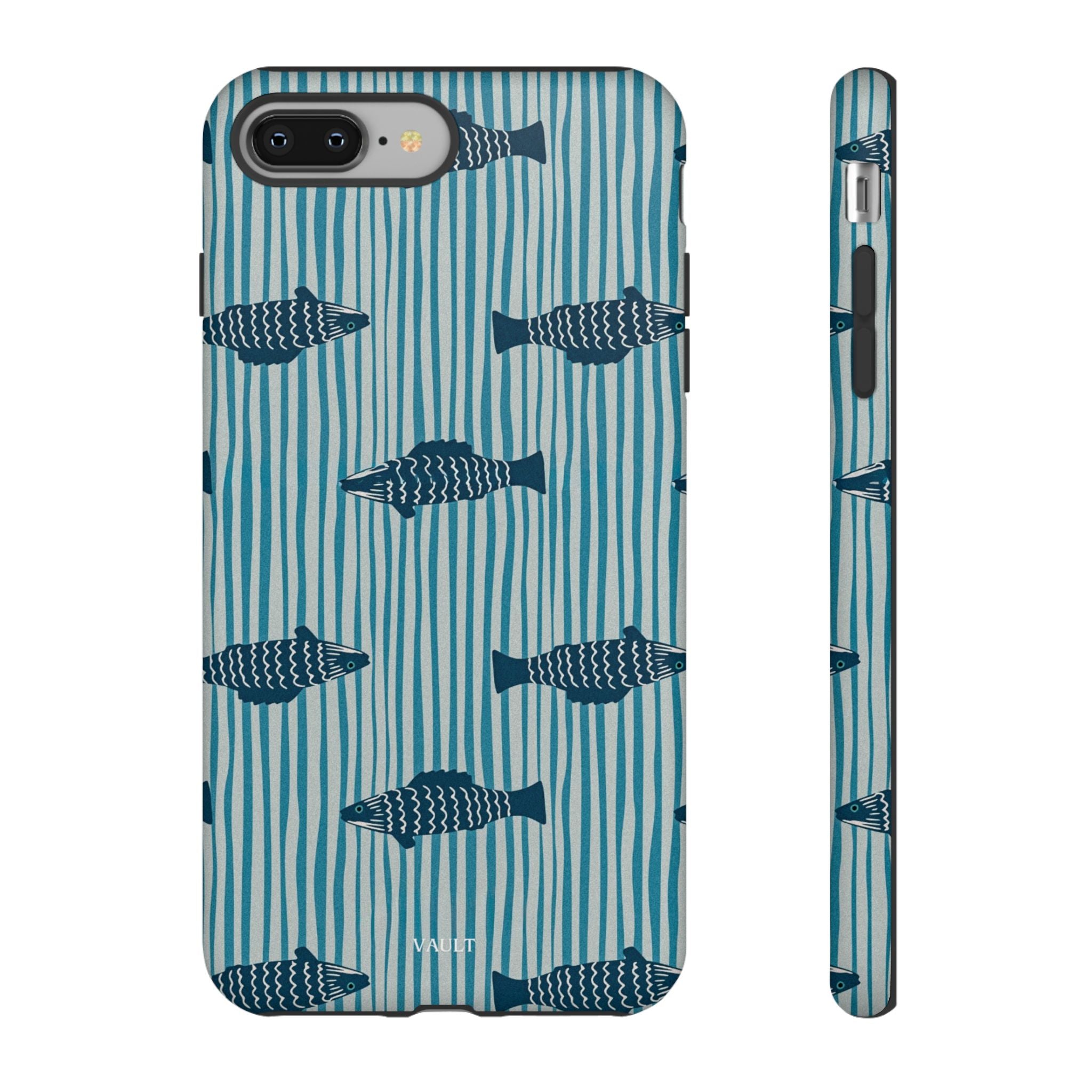 Fish Pattern Tough Phone Case — Blue Striped Ocean Design