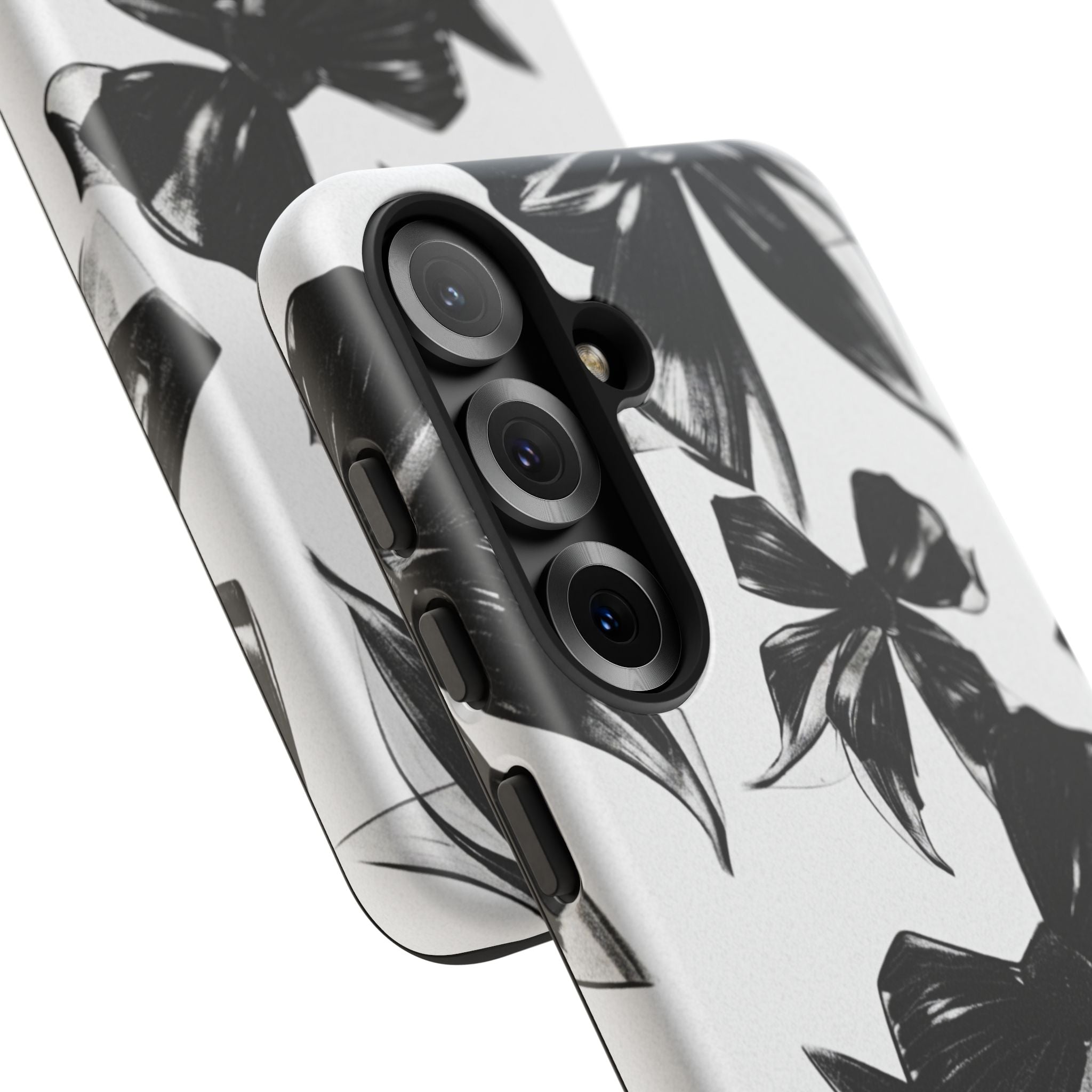Floral Brushstroke Phone Case — Black & White Botanical Tough Case