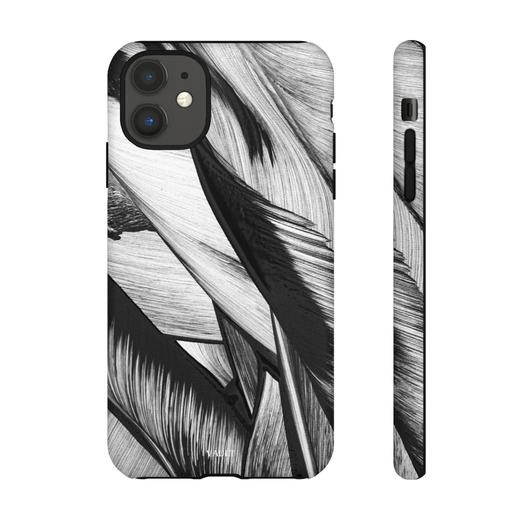 Monochrome Tropical Leaf Tough Phone Case — Black & White Botanical Protective Cover
