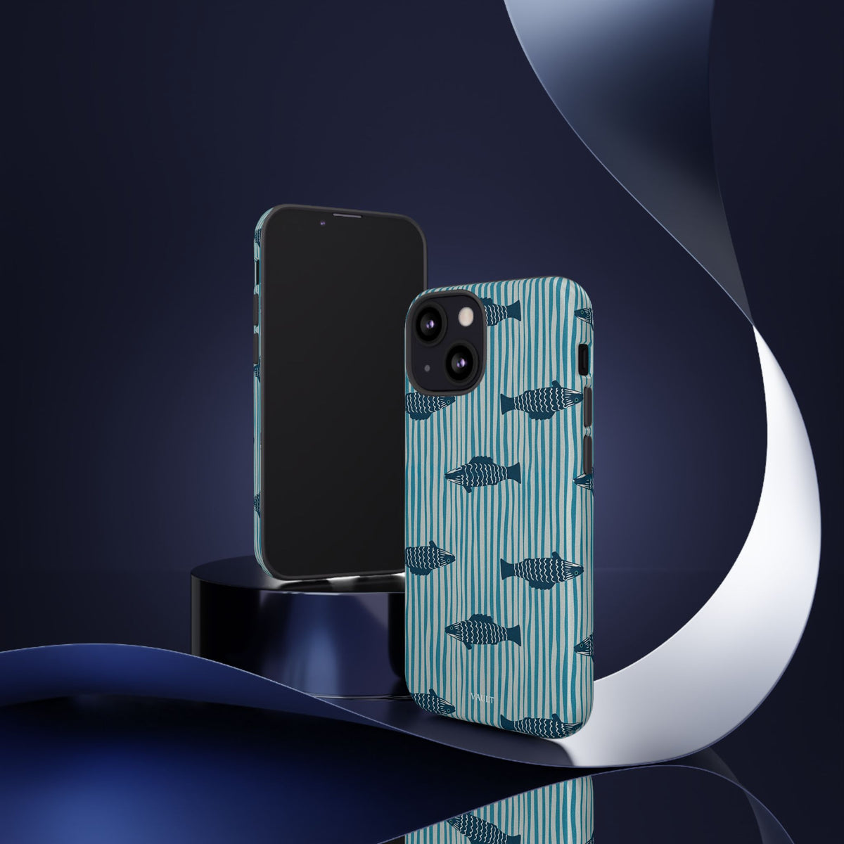 Fish Pattern Tough Phone Case — Blue Striped Ocean Design
