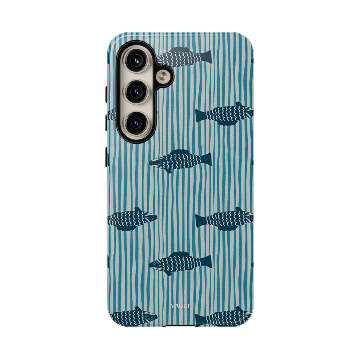 Fish Pattern Tough Phone Case — Blue Striped Ocean Design