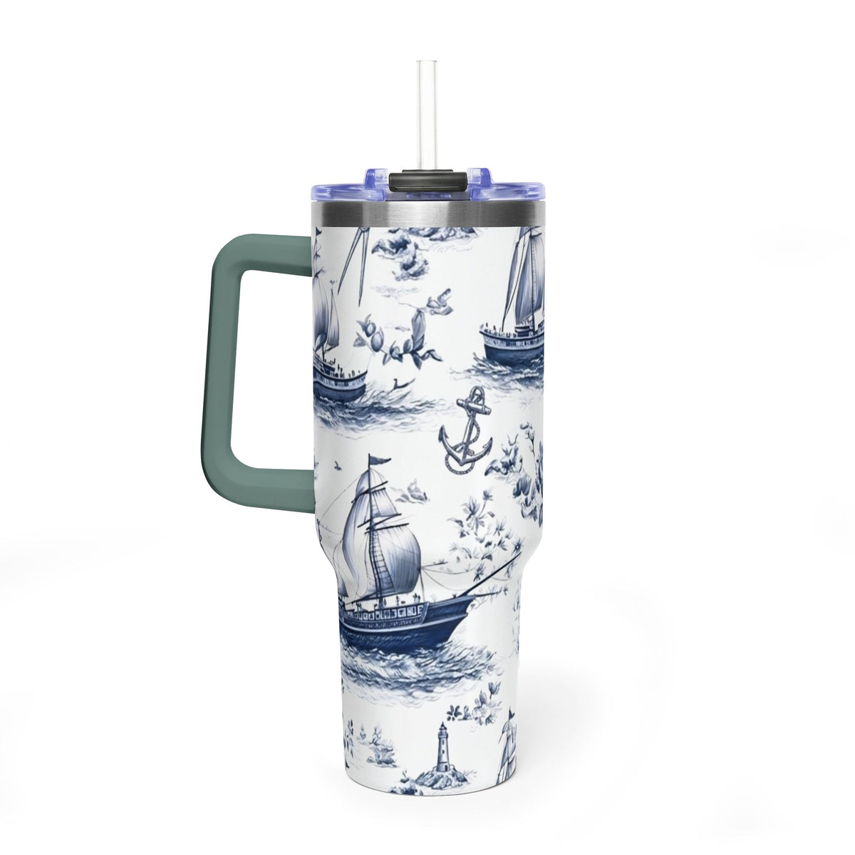 Nautical Blue Toile 40oz Thermal Tumbler