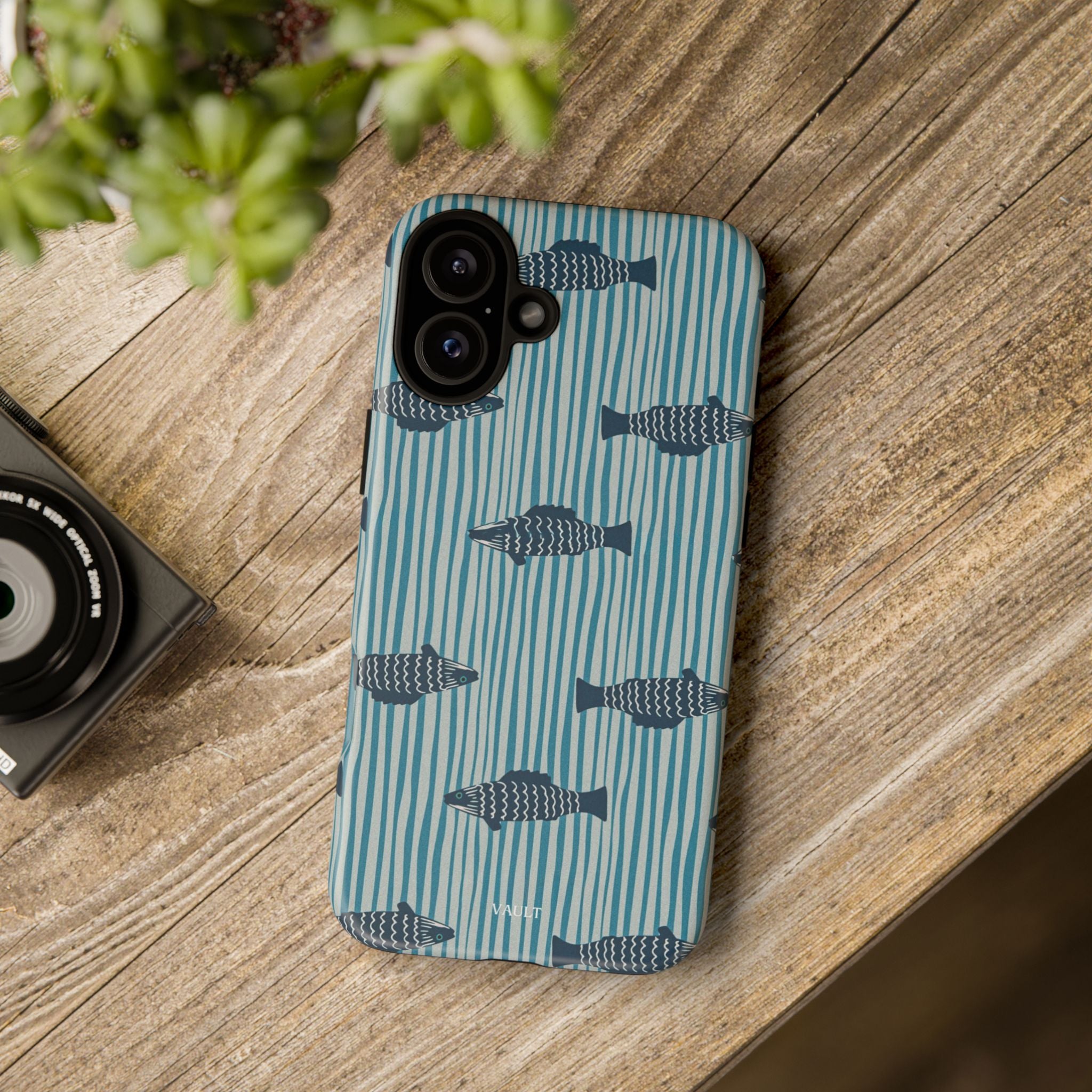 Fish Pattern Tough Phone Case — Blue Striped Ocean Design