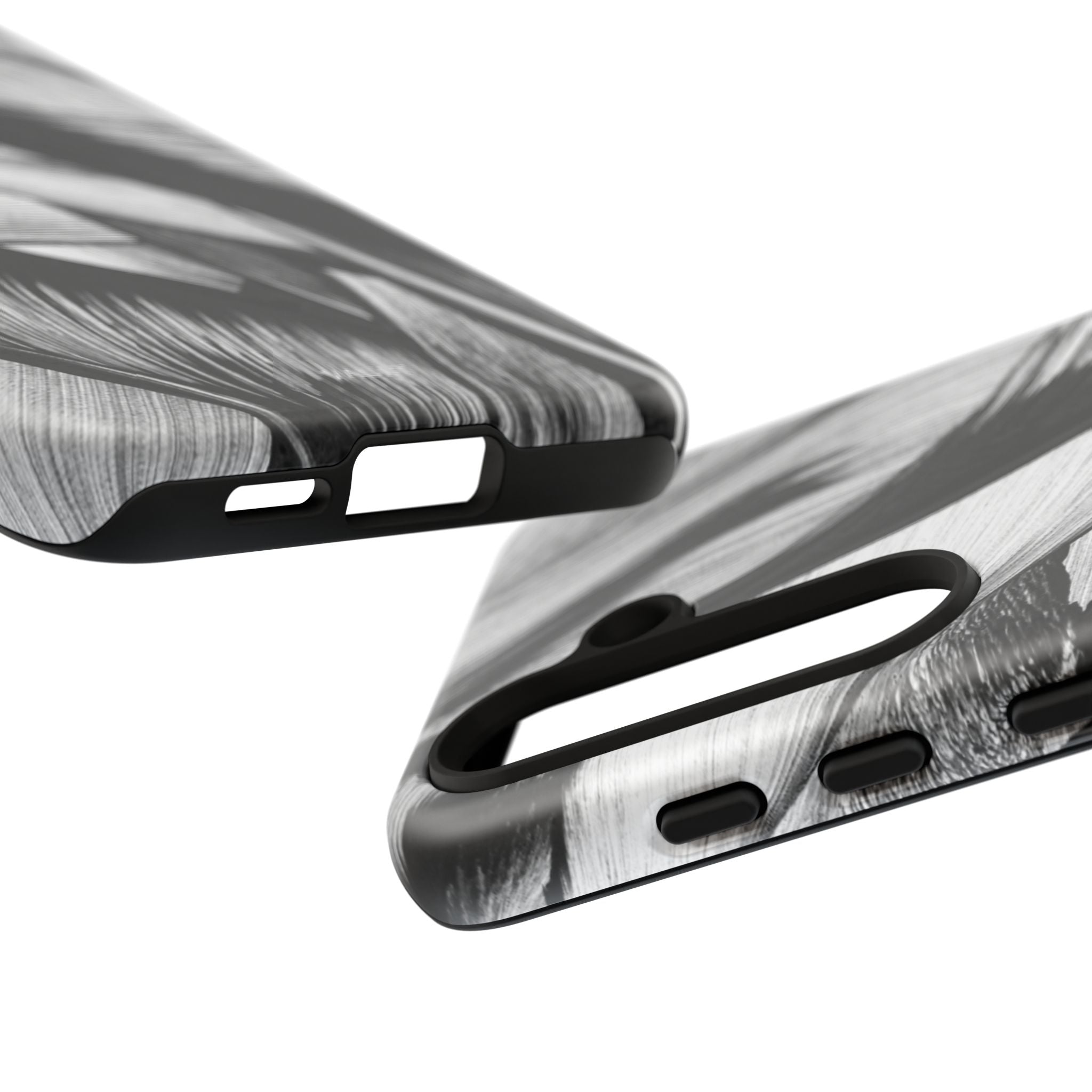 Monochrome Tropical Leaf Tough Phone Case — Black & White Botanical Protective Cover
