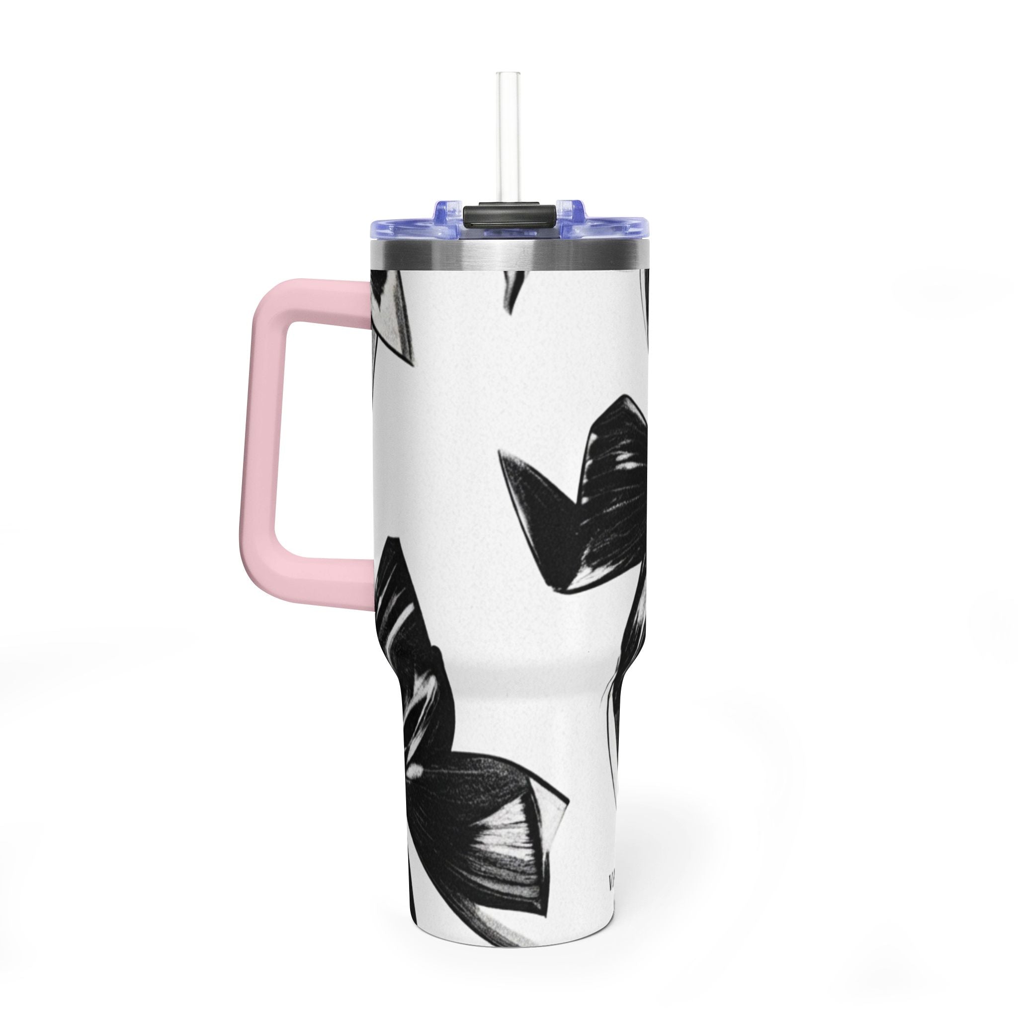 40oz Floral Black & White Vacuum Tumbler — Insulated Travel Cup