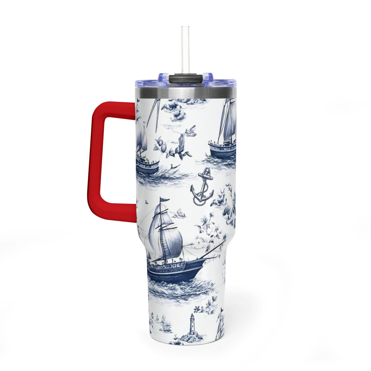 Nautical Blue Toile 40oz Thermal Tumbler