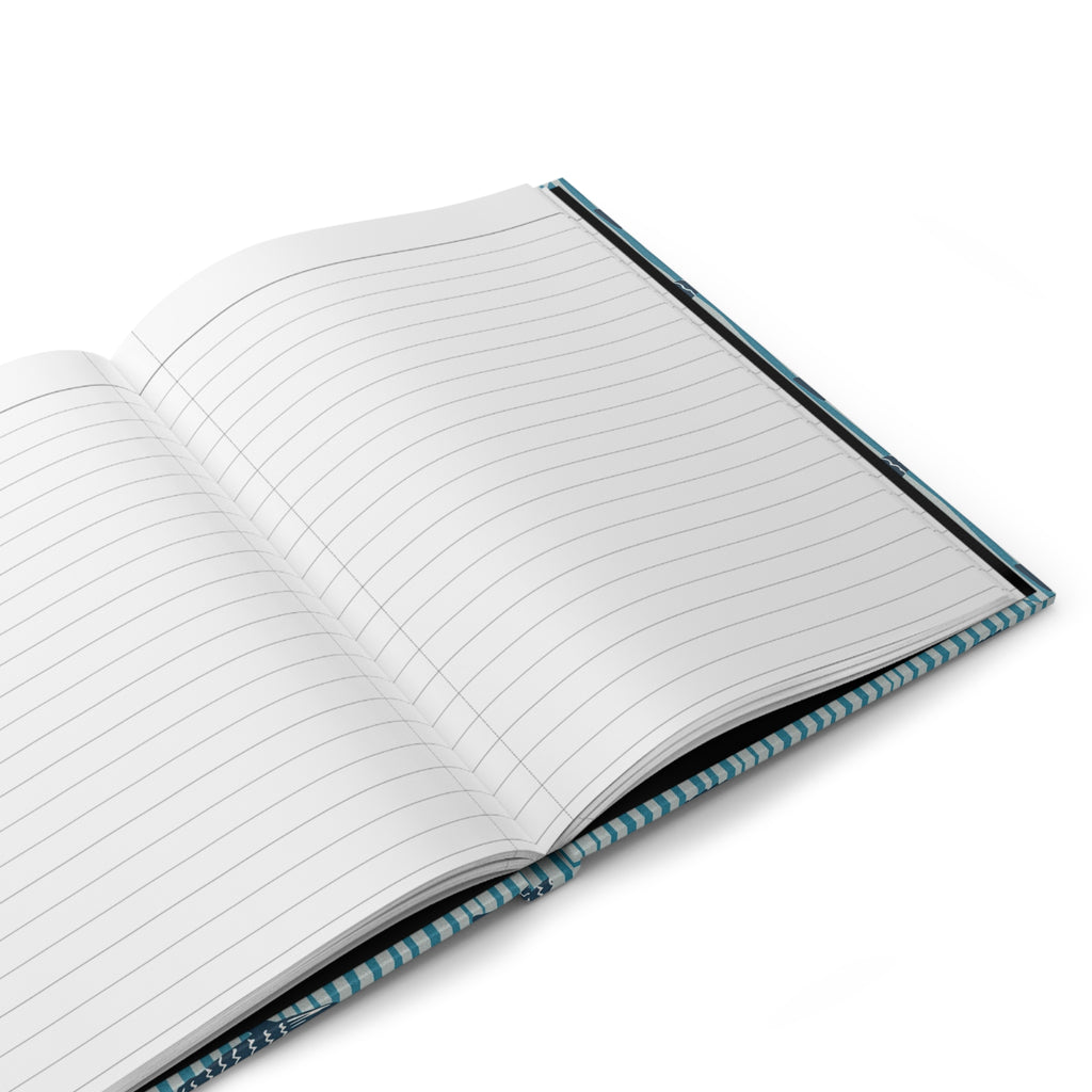 Fish Pattern Hardcover Journal — Nautical Blue Striped Notebook