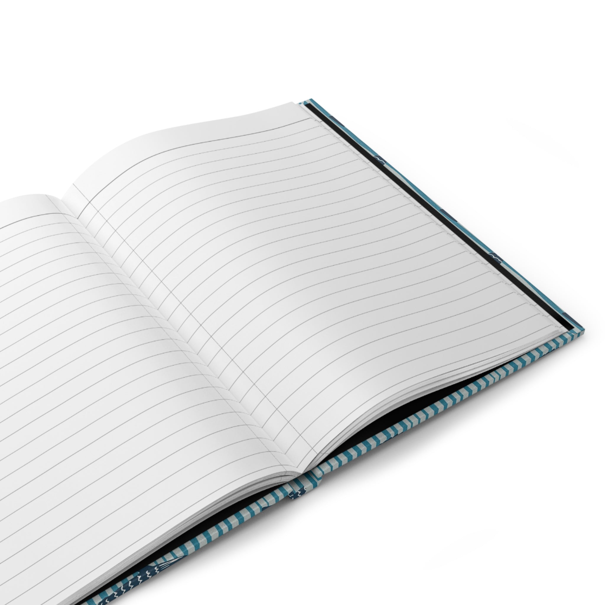 Fish Pattern Hardcover Journal — Nautical Blue Striped Notebook