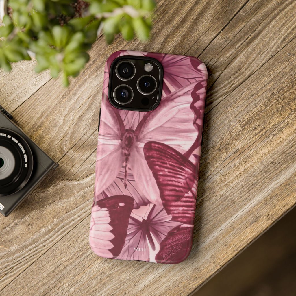 Butterfly Tough Phone Case — Vintage Pink Floral Protective Cover