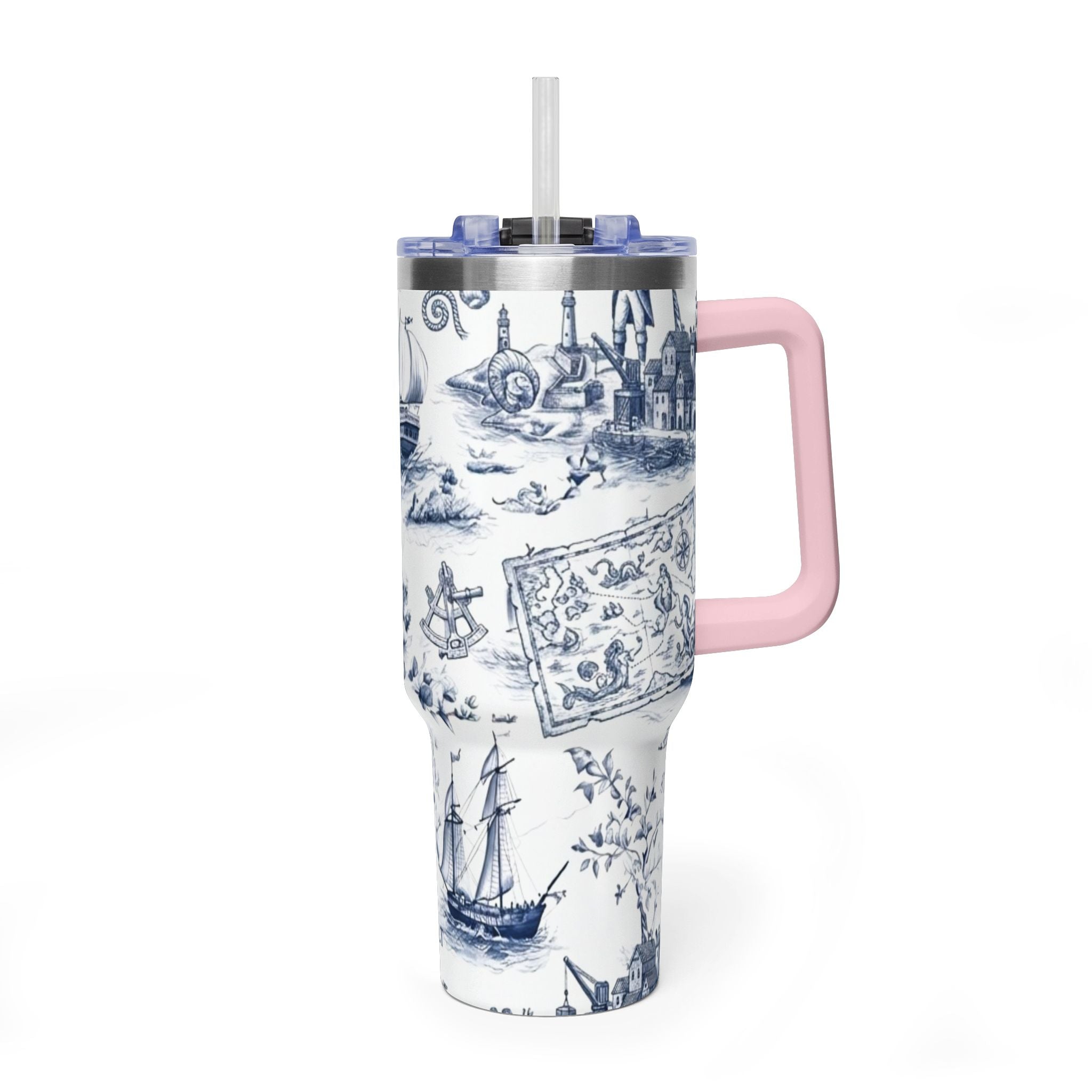 Nautical Blue Toile 40oz Thermal Tumbler